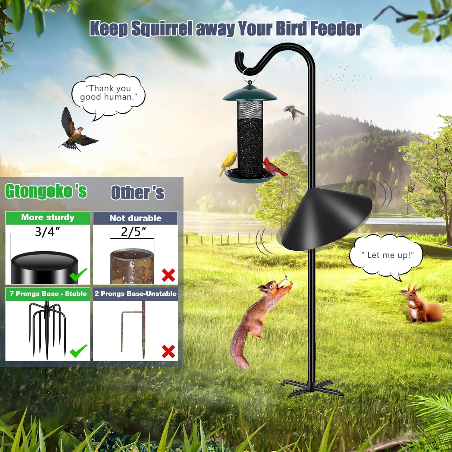 Gtongoko Bird Feeder Pole Squirrel Proof 92 Inch Shepherds Hook for Ou
