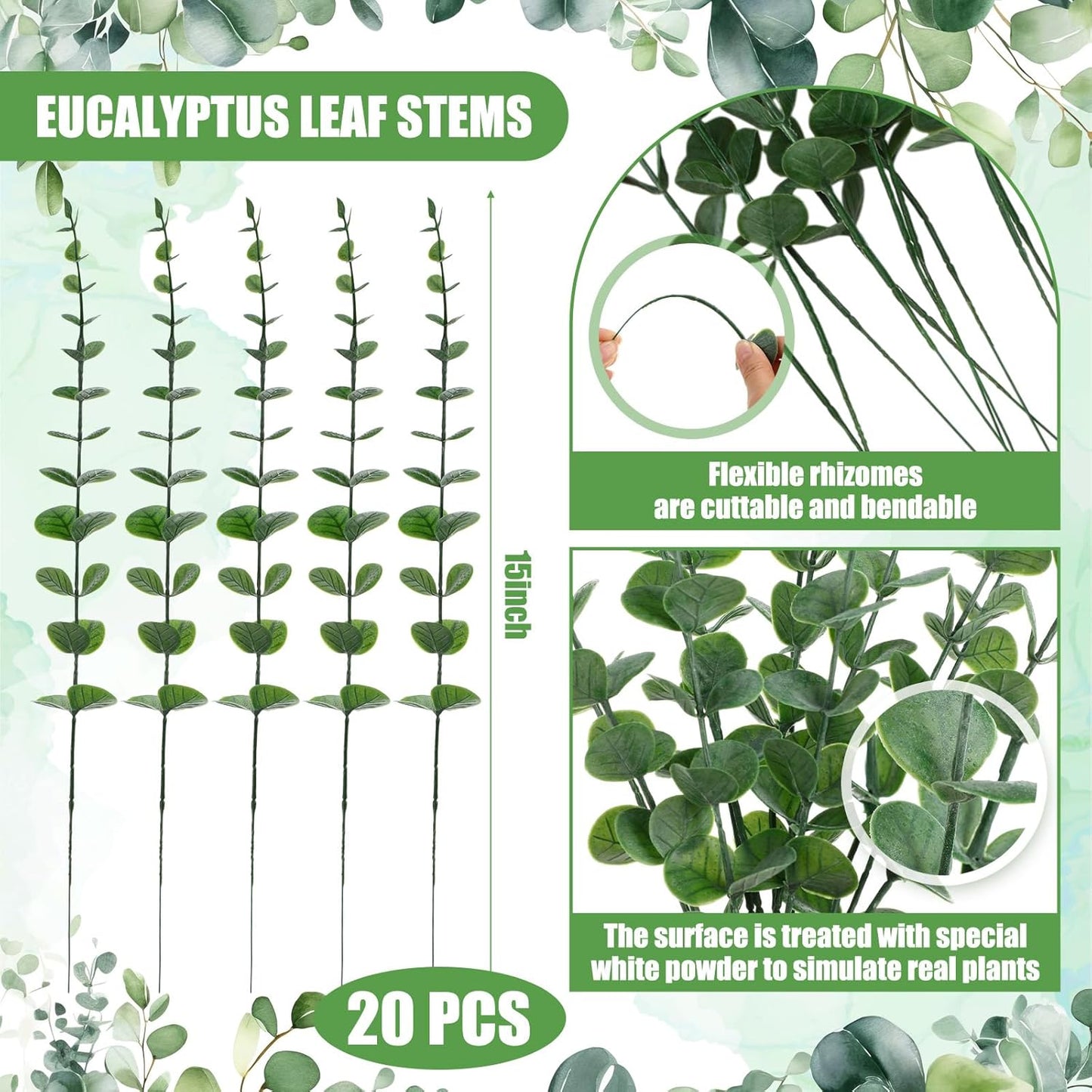 2 Pack 15" Wooden Wall Vase with 20 Pcs Artificial Eucalyptus Leaves Stems Planter, Boho Modern Farmhouse Bathroom Hanging Planter for Wedding, Hallway, Bedroom, Living Room