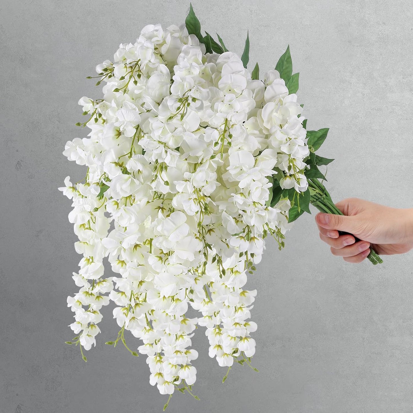 Wisteria Hanging Flowers, Spring Fake Flower for Vase, 2Pcs Silk Wisteria UV & Fading Resistant Faux Plant for Wedding Arch Backdrop Outdoor Patio Garden Decoration Centerpiece Table (White)
