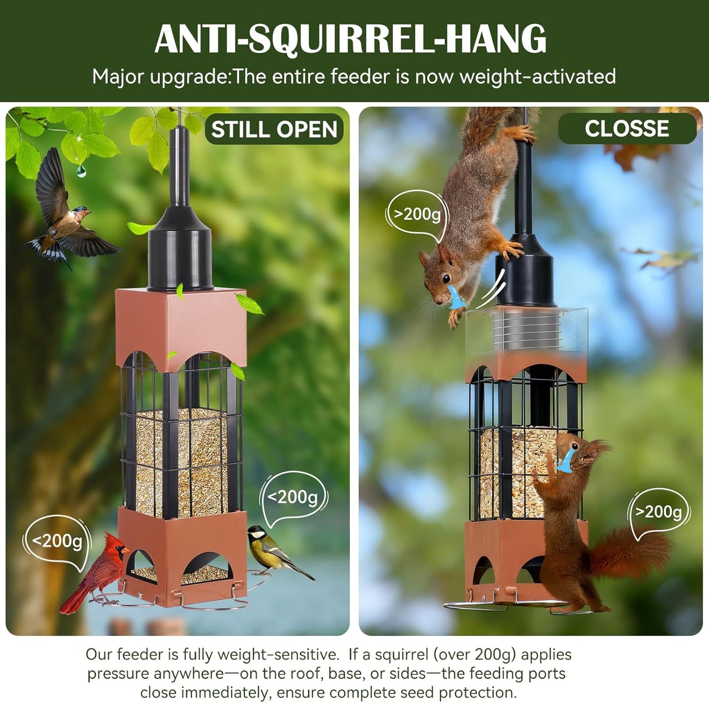 Squirrel Proof Bird Feeder,Heavy Duty Metal Wild Bird Feeders for Outd