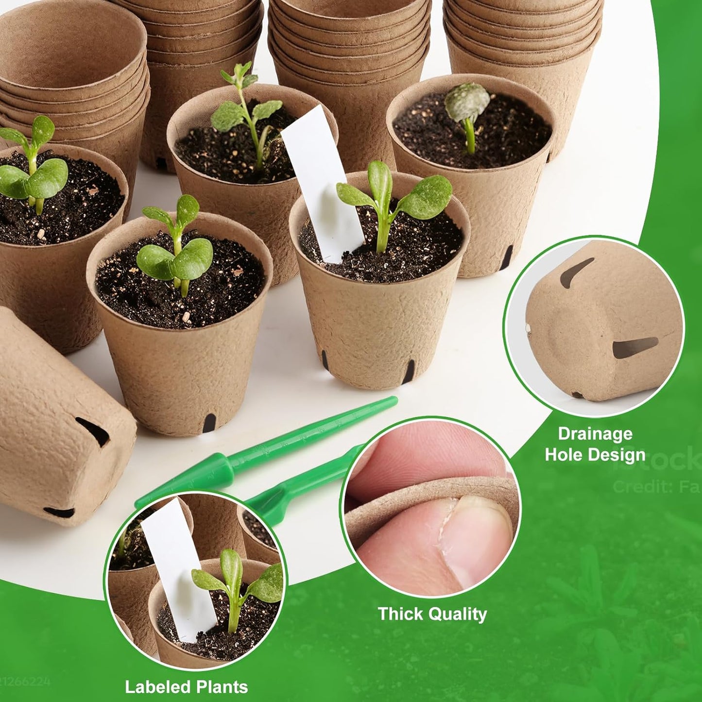 130 Pcs 3.15 Inch Peat Pots,Seed Starting Pots with Drainage Holes Rou
