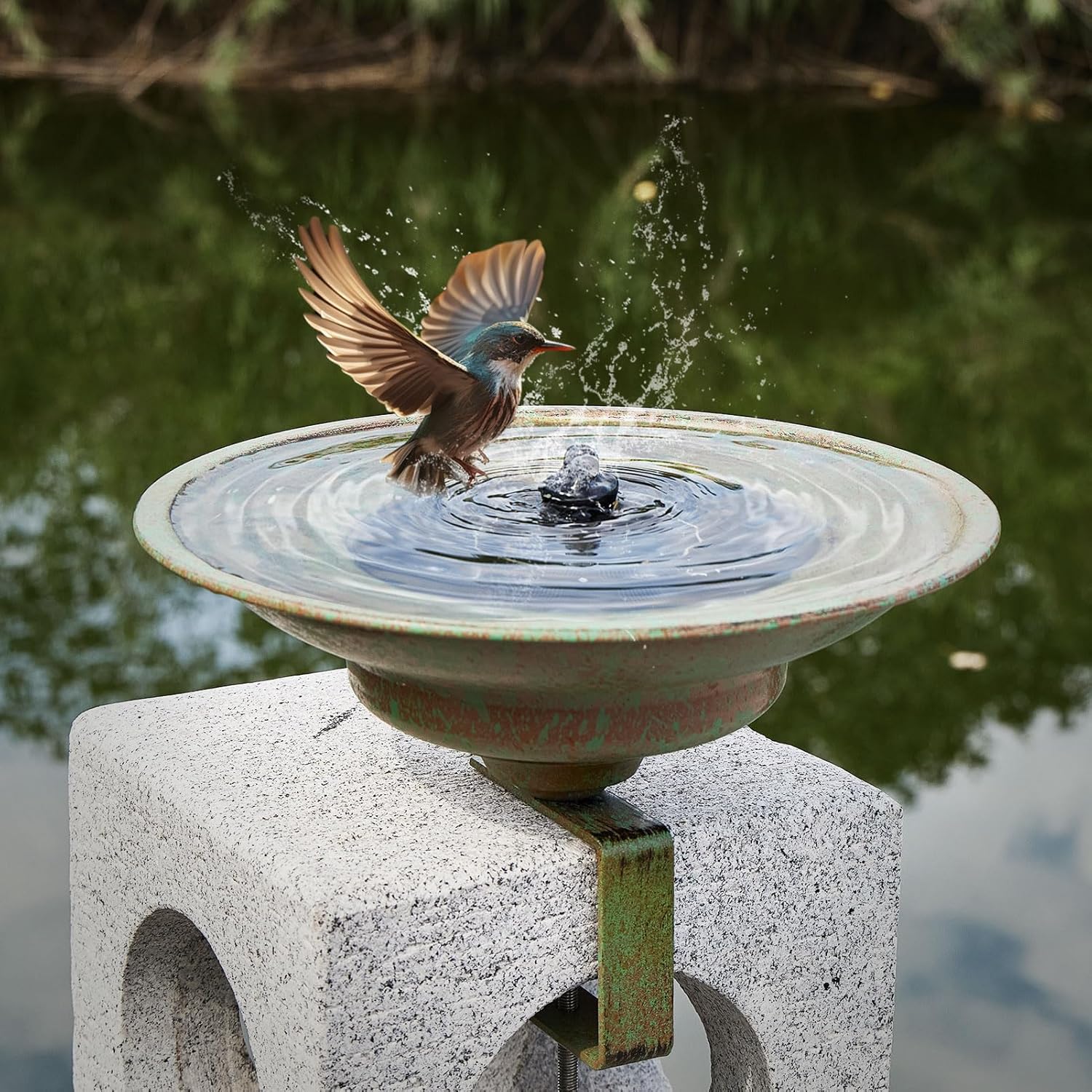 Solar Bird Bath,Deck Bird Bath with Solar Fountain,Metal Bird Bath Bub