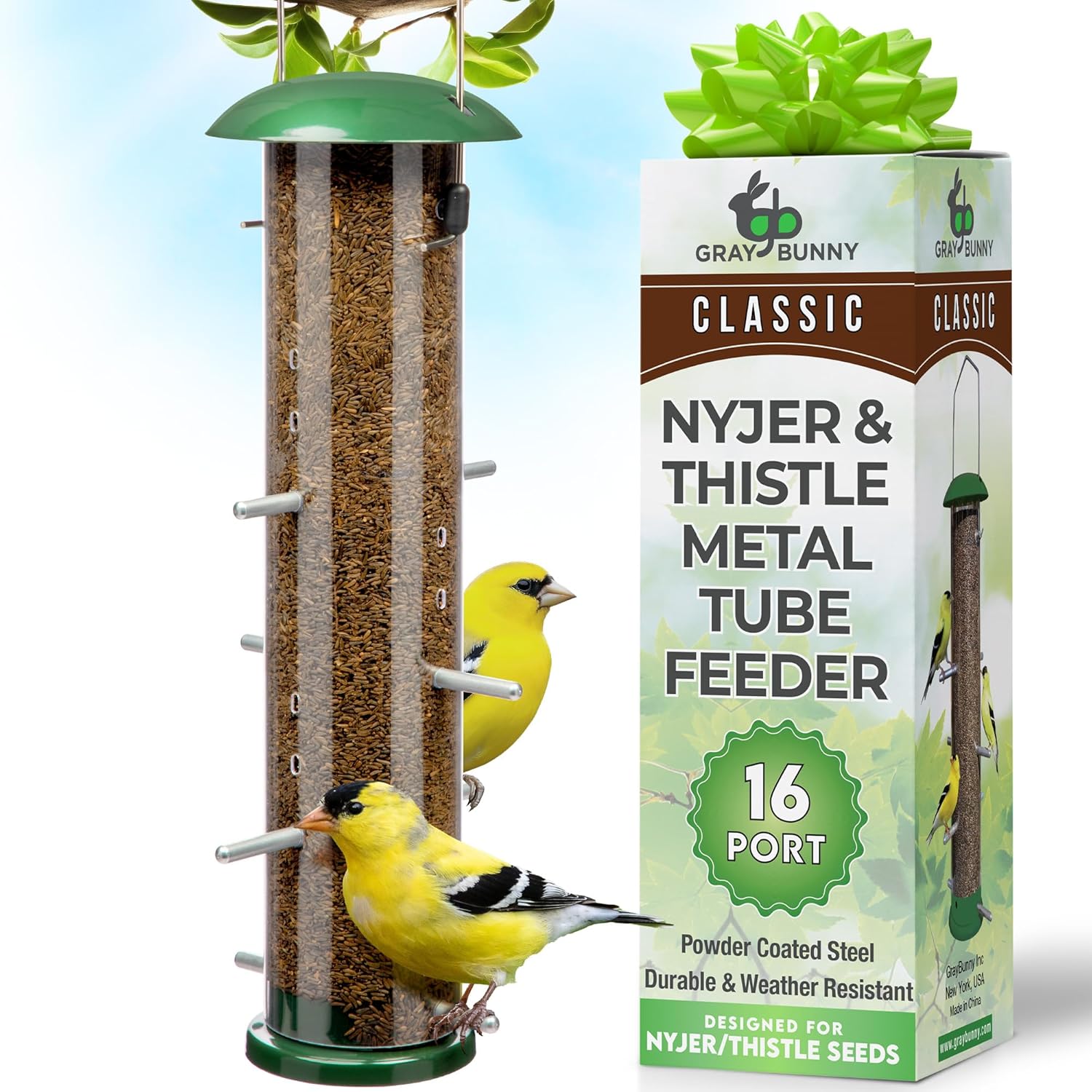 Finch Bird Feeder for Outdoors (16 Ports) Thistle & Nyjer Seed Hanging