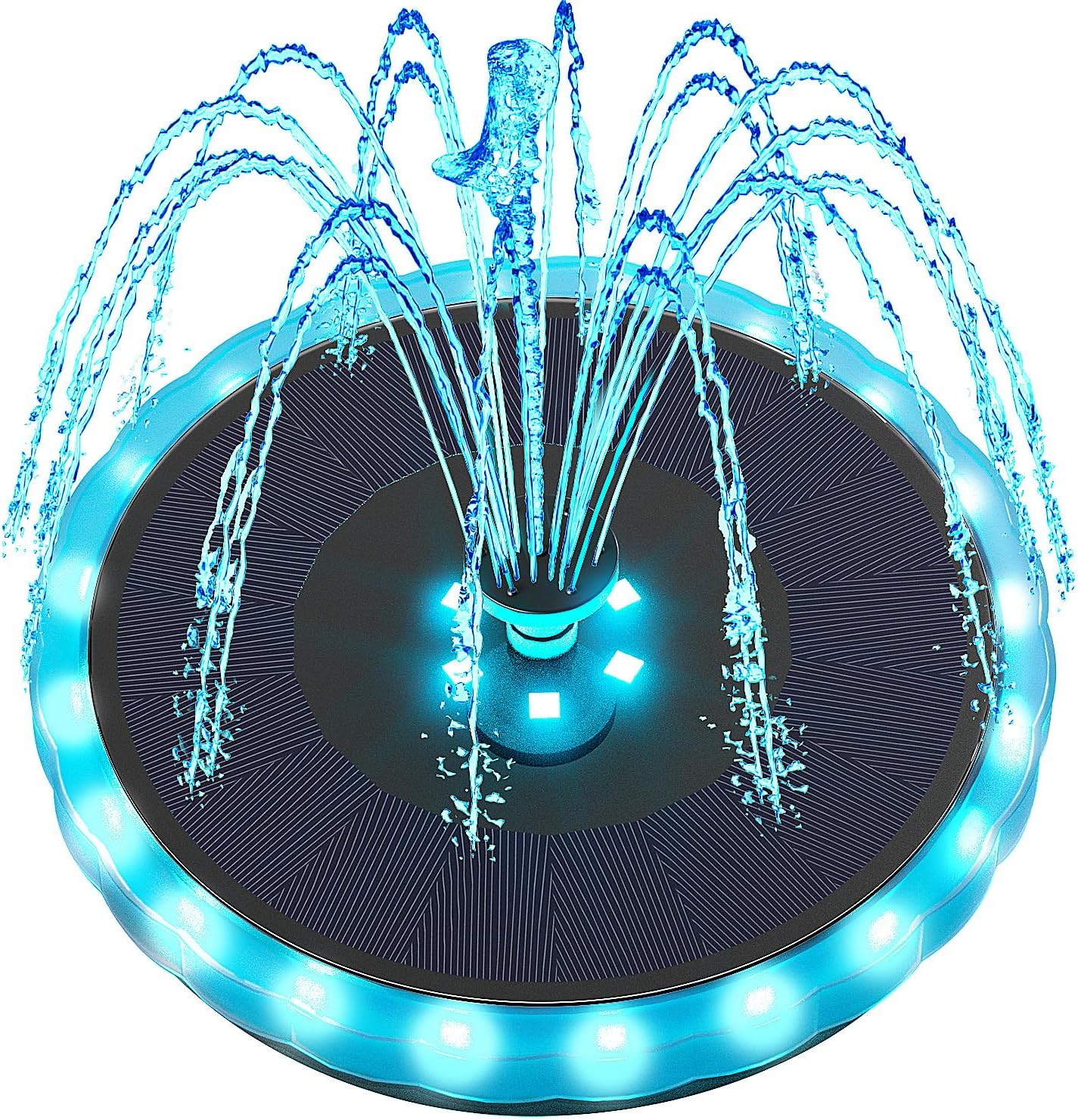 Yzert Solar Fountain Matte Panel with 4000 mAH Battery, 4W Bird Bath Fountains Solar Power with 8 Nozzles, Floating Solar Fountain Pump for Bird Bath, Garden, Pond, Outdoor (Color Change)
