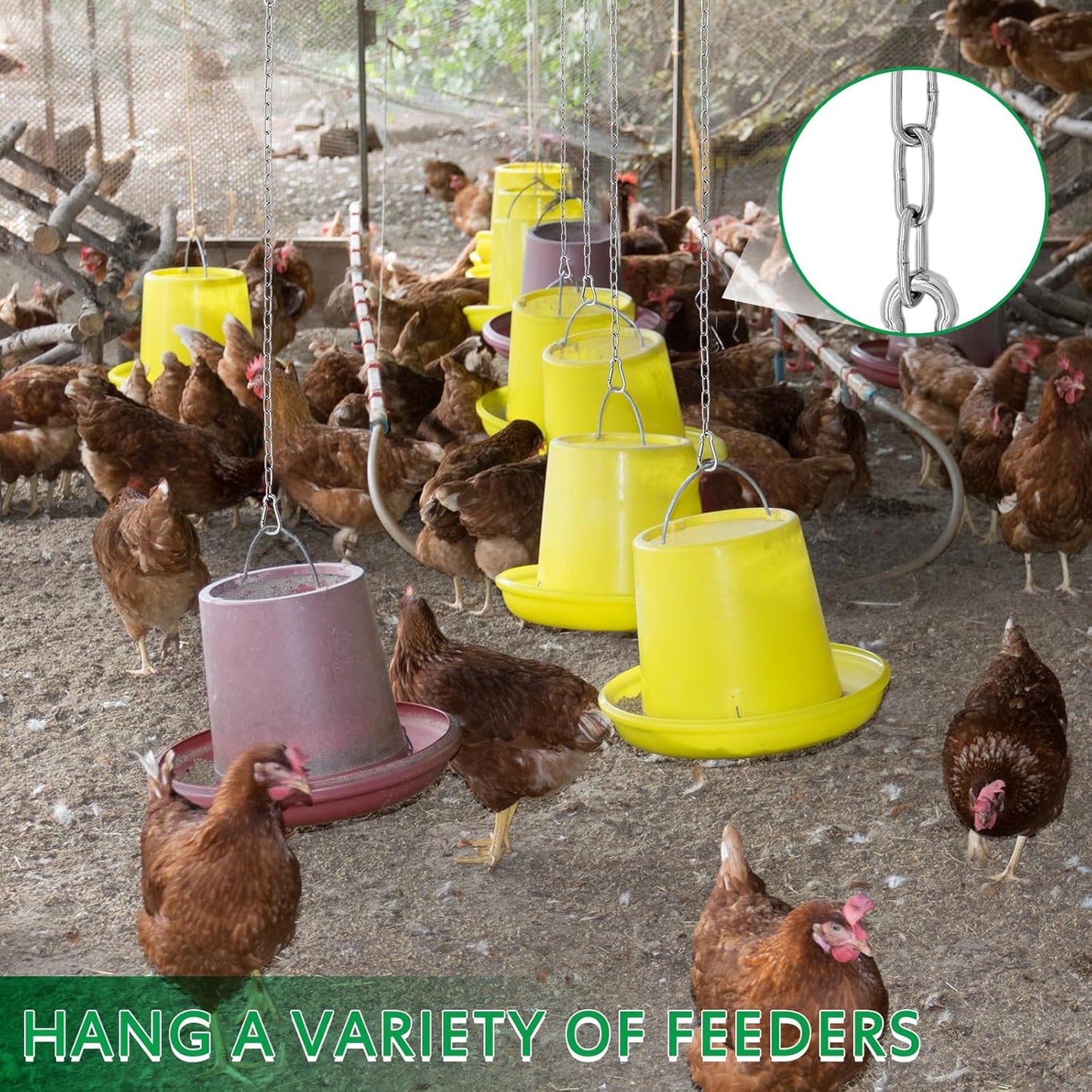 5 Ft Hanging Chain with 2 Chain Hooks 4 Chicken Coop Signs for Chicken Feeders, Stainless Steel Metal Small Chain For Chiken Bird Coop Accessories Feeders Waterer Plant Hooks Hanger Hold Up 13 Lbs