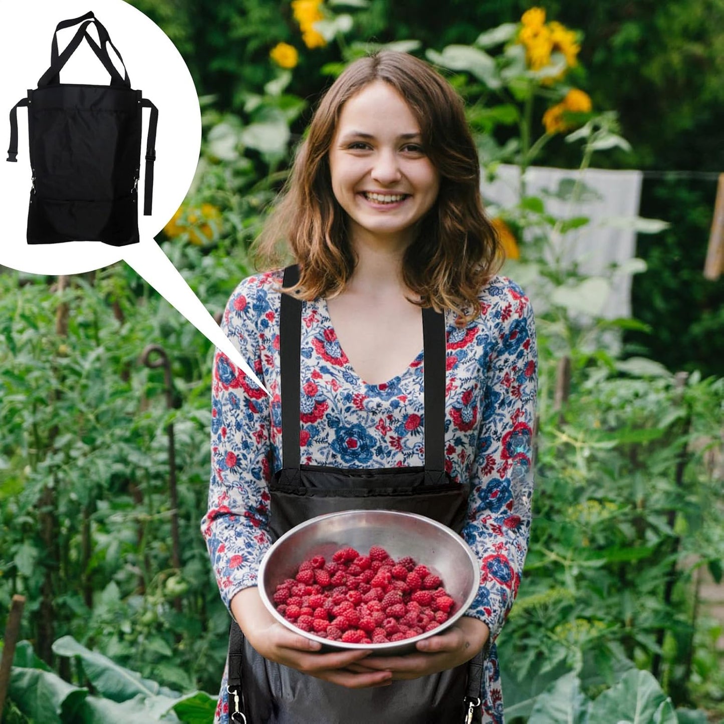 Harvest Bag,Waterproof Tool Bag,Adjustable Garden Harvest Apron with Pockets - for Foraging Orchard Farm Nut Gathering Garden Picnic Outdoor Collecting