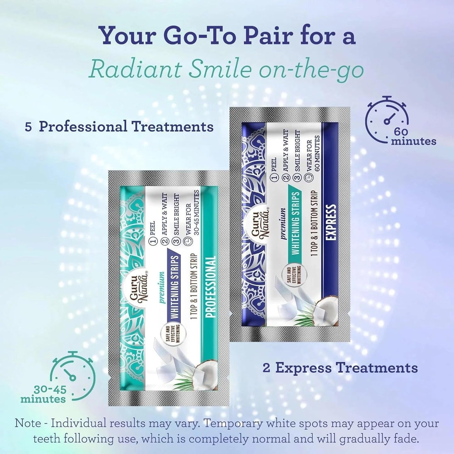 GuruNanda Teeth Whitening Strips - 7-Day Treatment with Non-Slip, Dry 