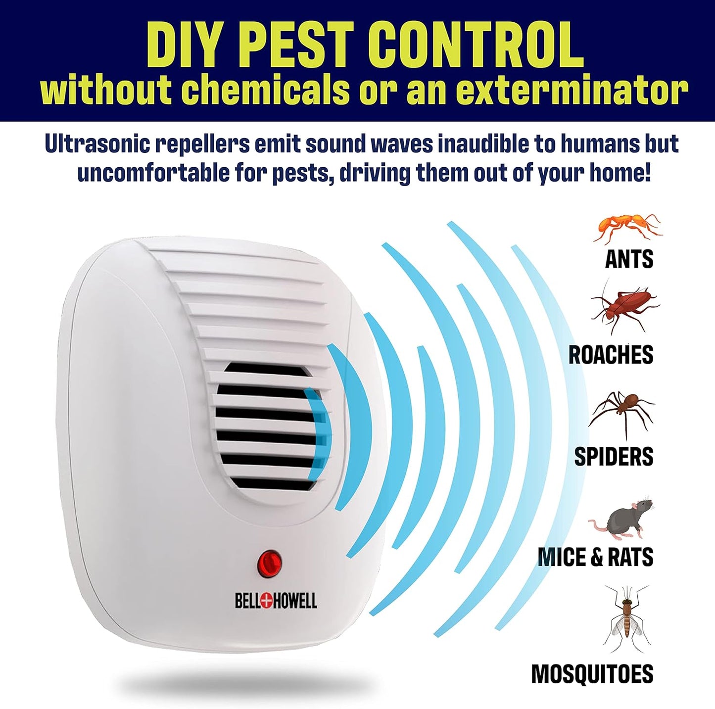 Bell+Howell Ultrasonic Pest Repeller Plug in Device Assorted 8 Pack, E