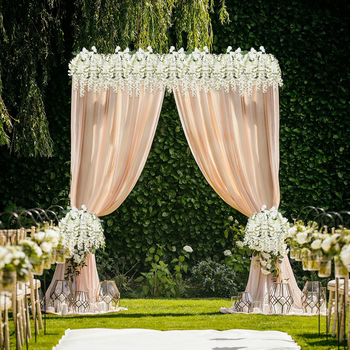 Wisteria Hanging Flowers, Spring Fake Flower for Vase, 2Pcs Silk Wisteria UV & Fading Resistant Faux Plant for Wedding Arch Backdrop Outdoor Patio Garden Decoration Centerpiece Table (White)