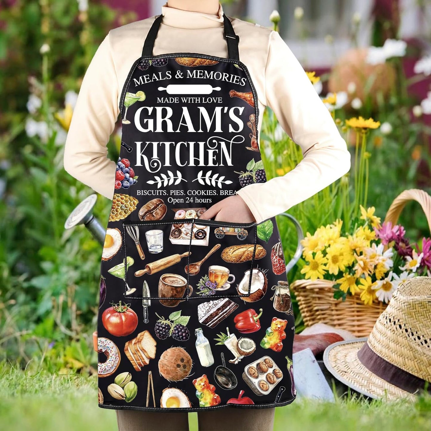 WCGXKO Gram’s Kitchen Apron Grandmother Birthday Gift Best Gram Ever Merch Mother’s Day Gift for Grandma