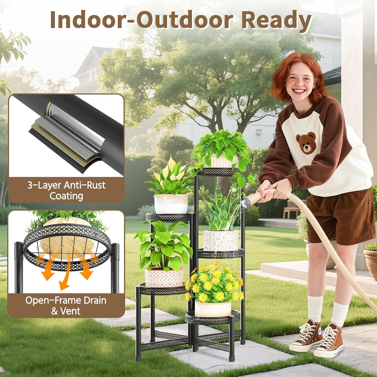 LASZOLA 5 Tiered Folding Tall Plant Stand Indoor Outdoor for Large Pla