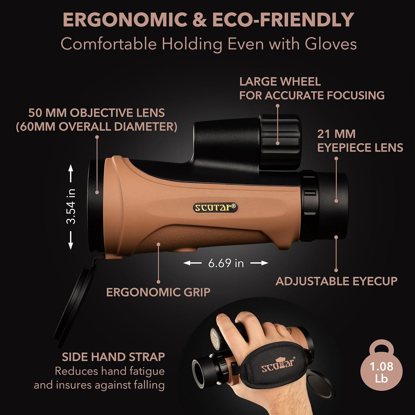 12x50 Monocular Telescope - FMC Fogproof, IP67 Waterproof Hand Held Telescope - BAK4 Phase and Dielectric Coated Prism - Adventure Accessories Set: Bag, Smartphone Adapter, Mini Tripod