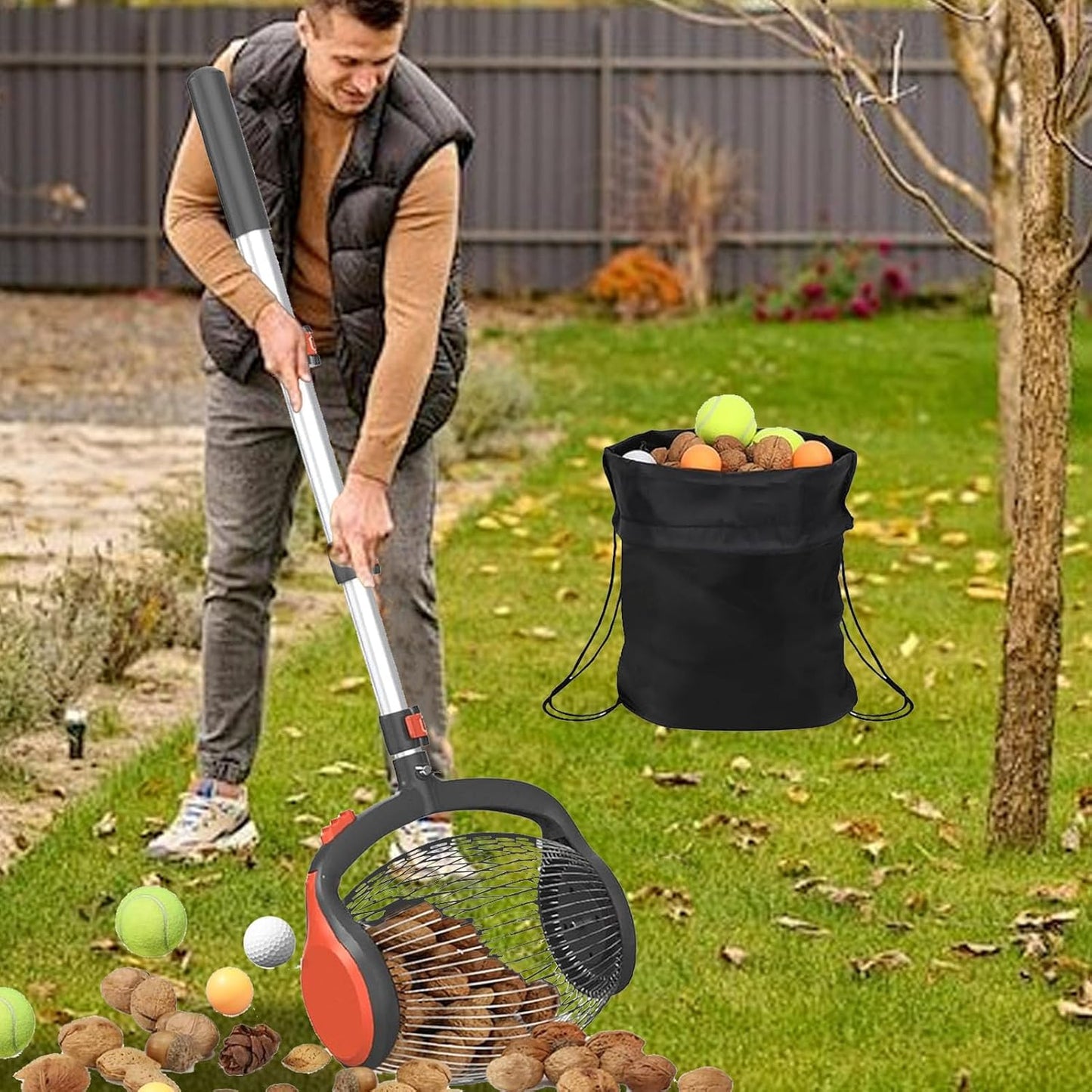VBESTLIFE Acorn Picker Upper Roller, 26.37 to 56.3 inches Adjustable Handle, Manual Ball Gatherer for Walnuts, Chestnuts, Pecans, Acorns