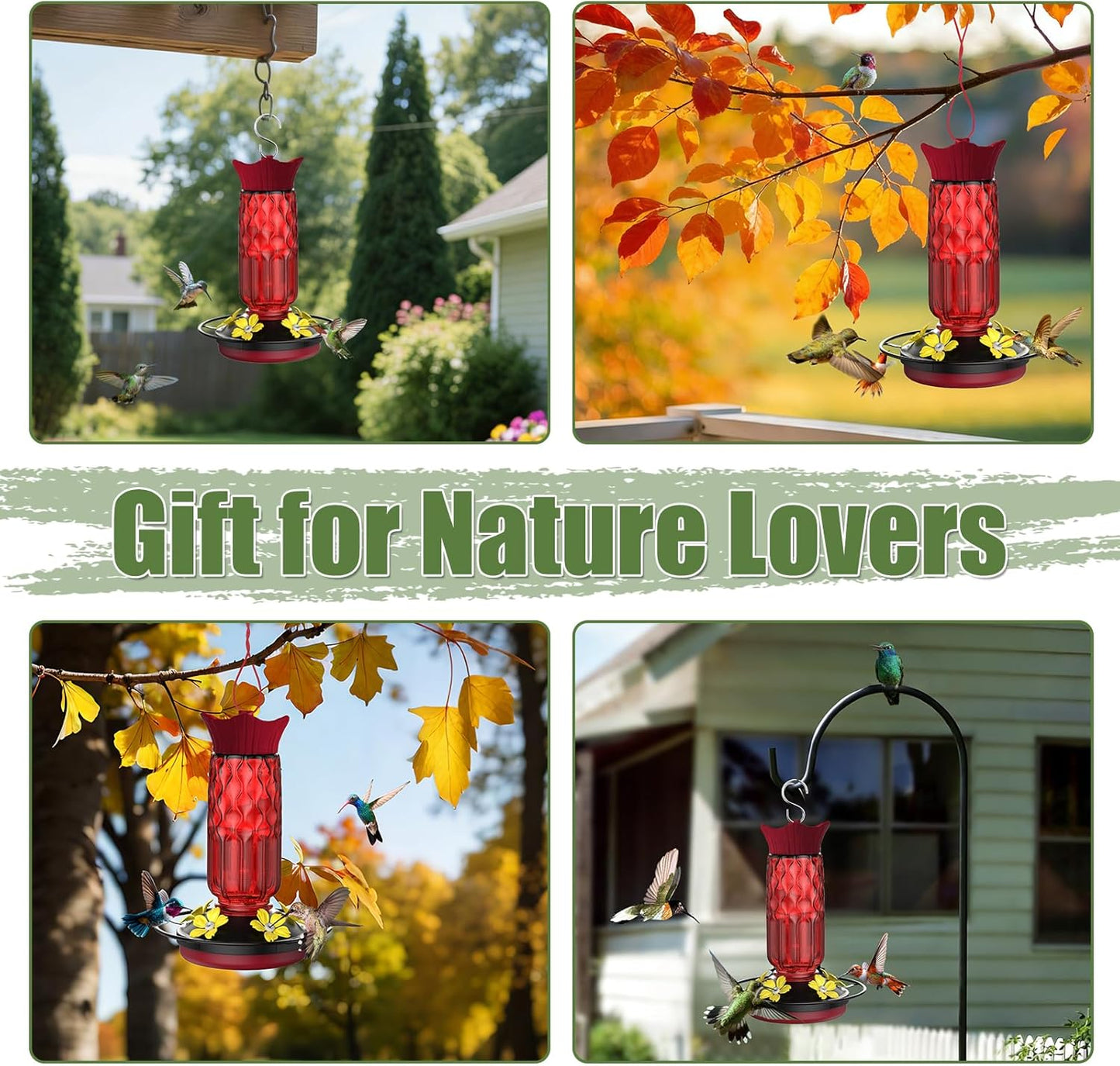 Hummingbird Feeders for Outdoors, Hanging Hummingbird Feeder with 5 Fl