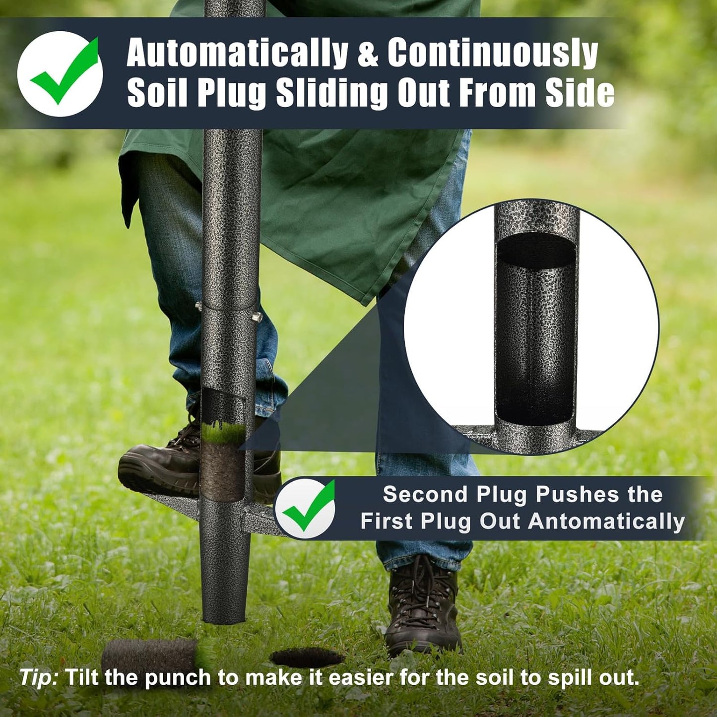 Bulb Planter Tool, 33.5 inch Long Handle Garden Sod Plugger to Dig Hol