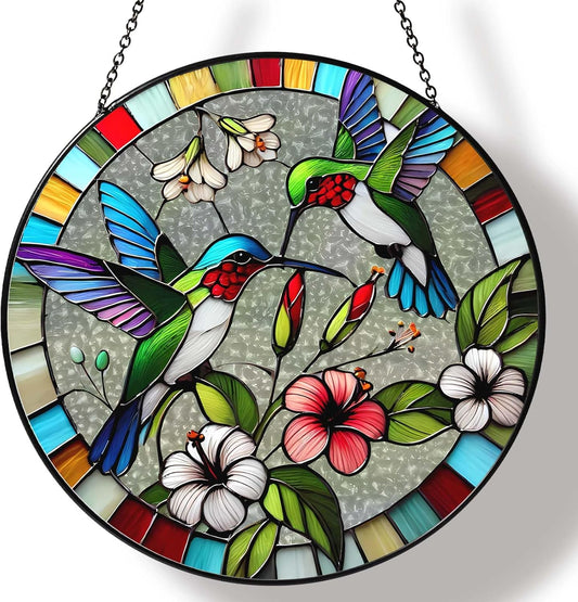 Hummingbird Sun Catcher Stained Glass Window Hanging Hummingbird Decor Gifts Bird Suncatcher for Window Decor Handmade Sun Catcher Decoration for Garden Home Housewarming Gifts