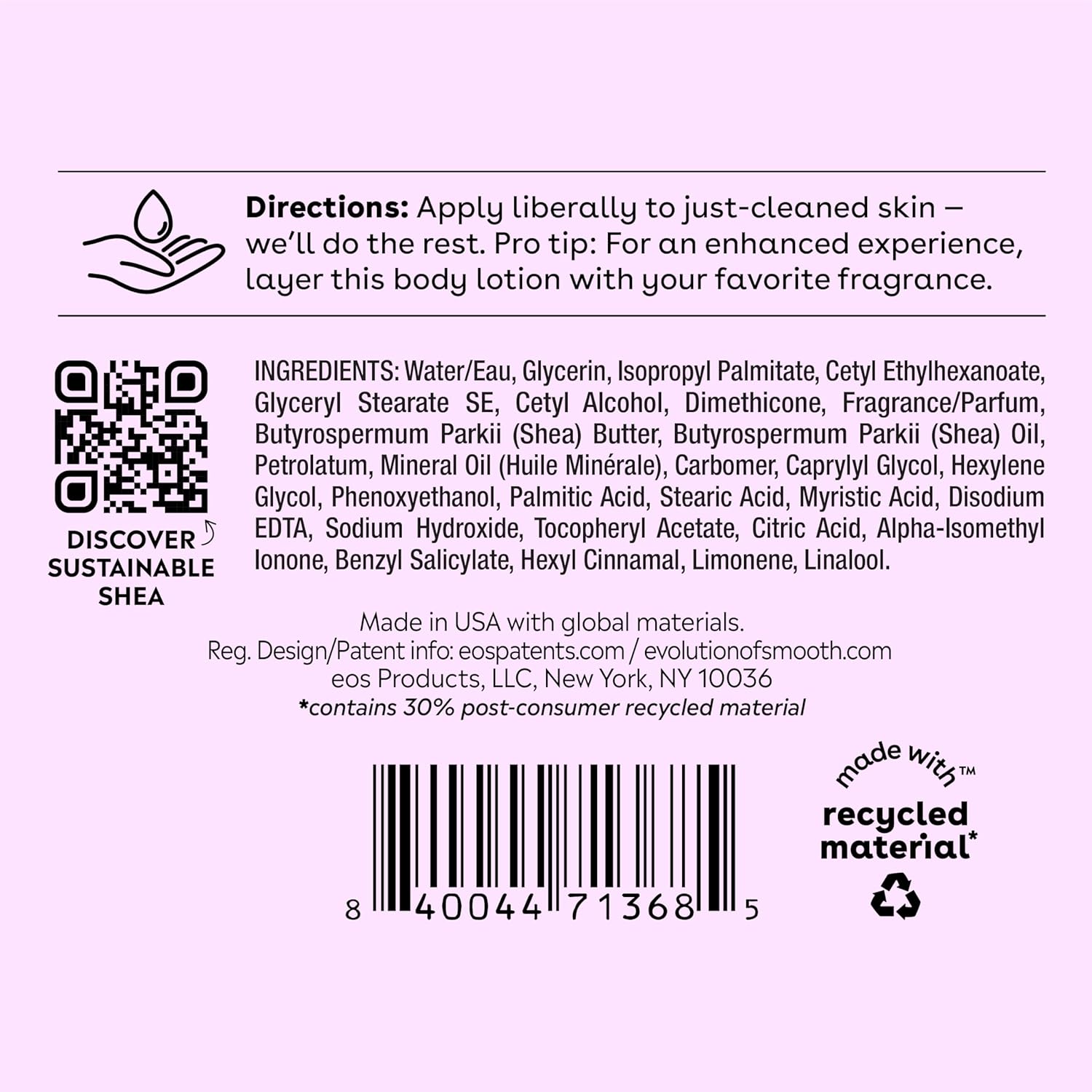 eos Shea Better Body Lotion, Fresh & Cozy, 24-Hour Moisture Skin Care,