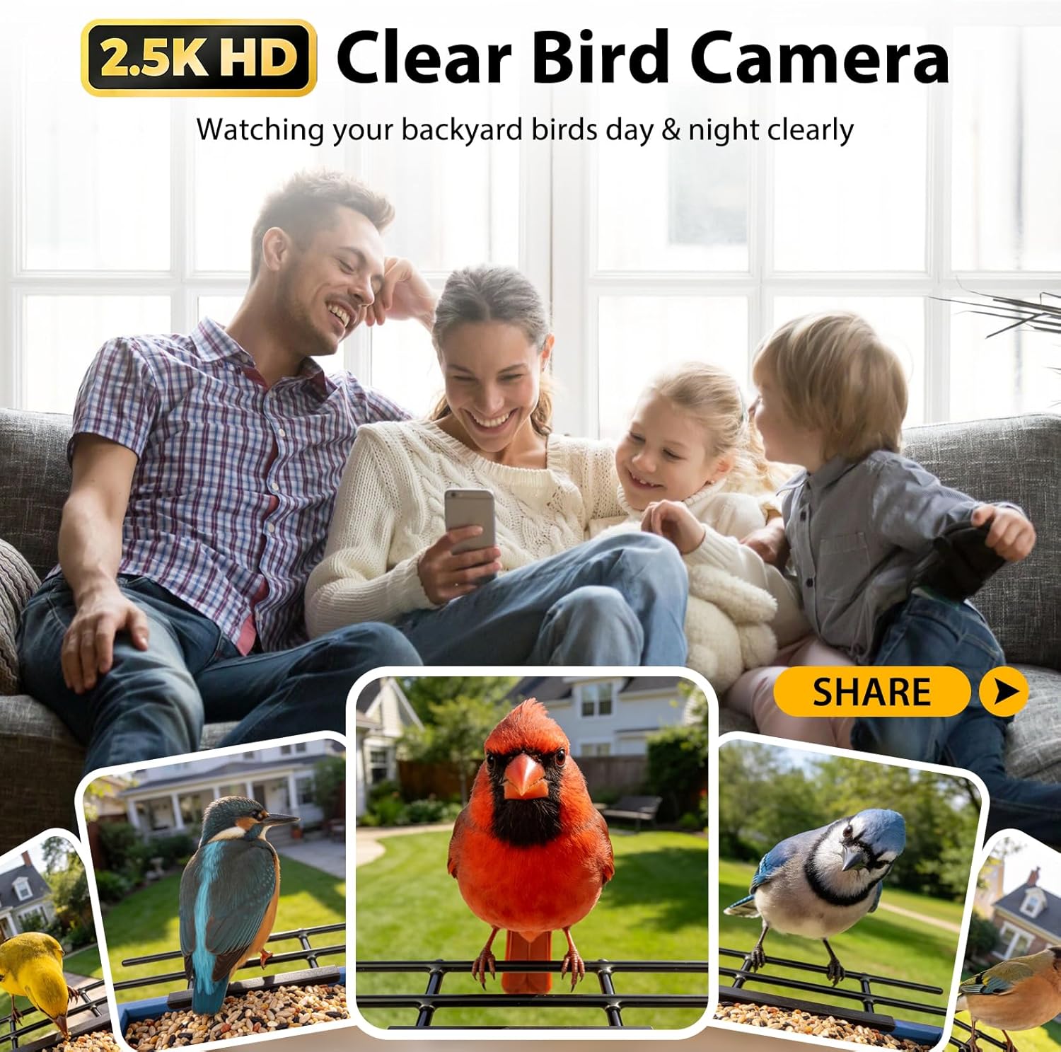 Smart Bird Feeder with Camera 2.5K HD, BOLITE Bird House for Outdoors,