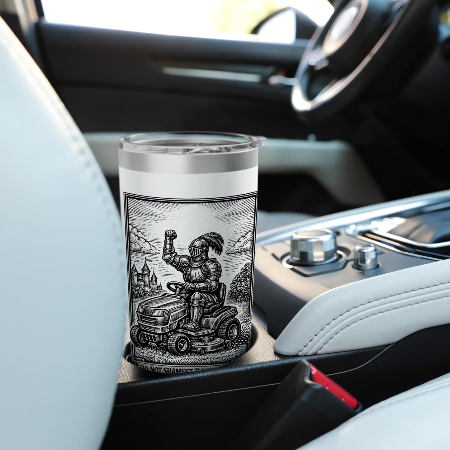 Funny Lawn Care Ride on Lawn Mower Medieval Knight Father's Stainless Steel Insulated Tumbler