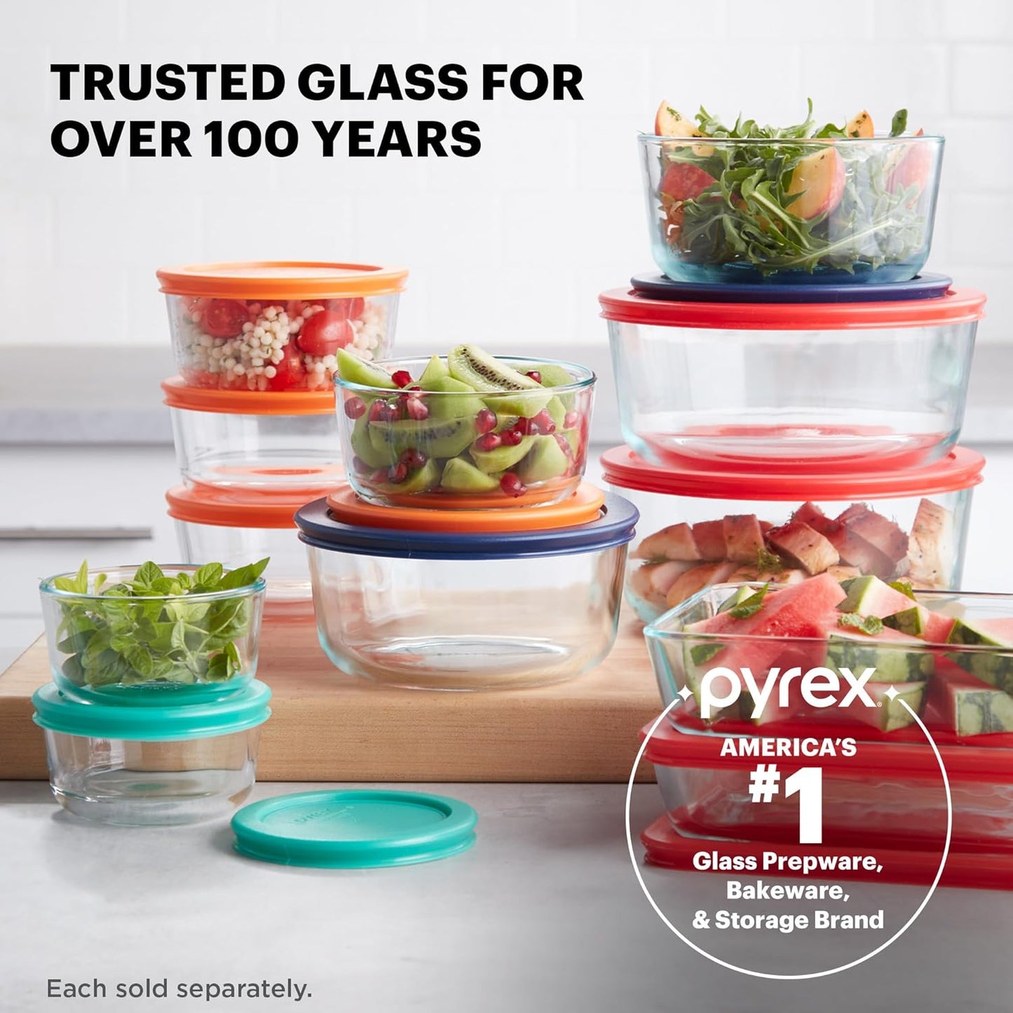 Pyrex Simply Store Glass Food Storage Container, Snug Fit Non-Toxic Plastic BPA-Free Lids, Freezer Dishwasher Microwave Safe, 4 Cup