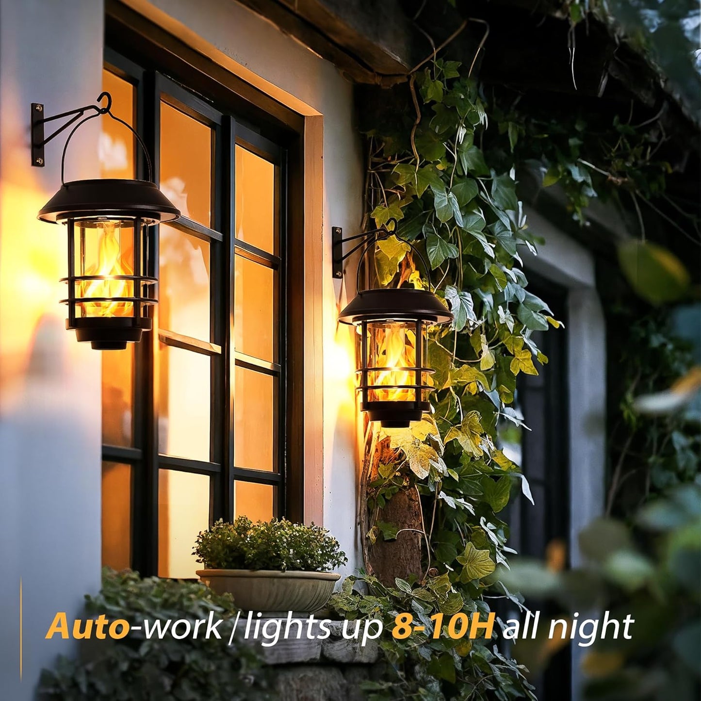 Otdair Solar Lanterns Outdoor Waterproof, 2 Pack Flickering Flames Wal