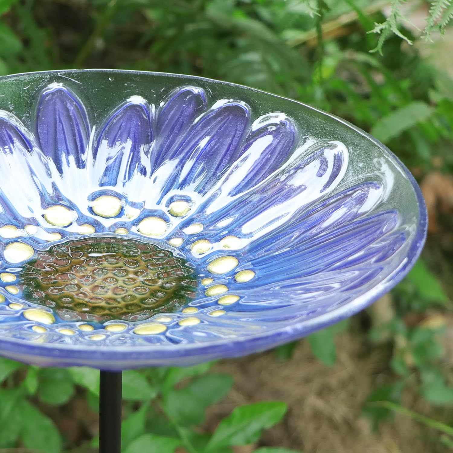 MUMTOP Bird Baths for Outdoors, Glass Bird Bath Stake, Purple Daisy Bi
