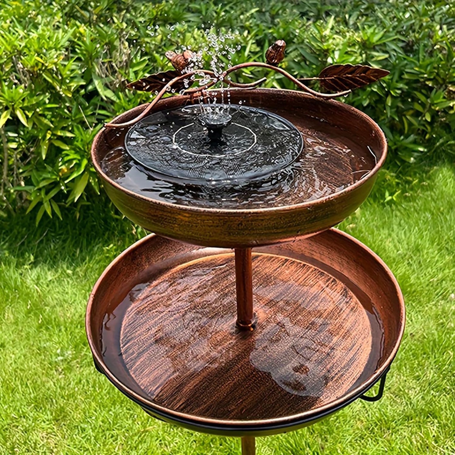 Decorative 2-Tier Metal Birdbath Feeder, Copper Bronze Finish with Lea