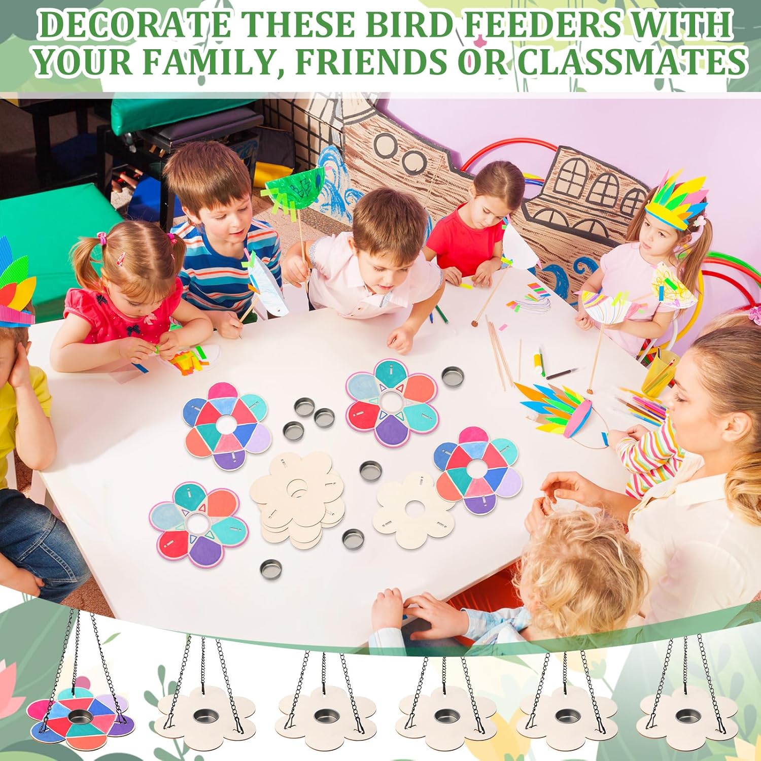 DoubleFill 36 Pack Bird Feeder Craft Kits with Chains for Kids Ages 3-
