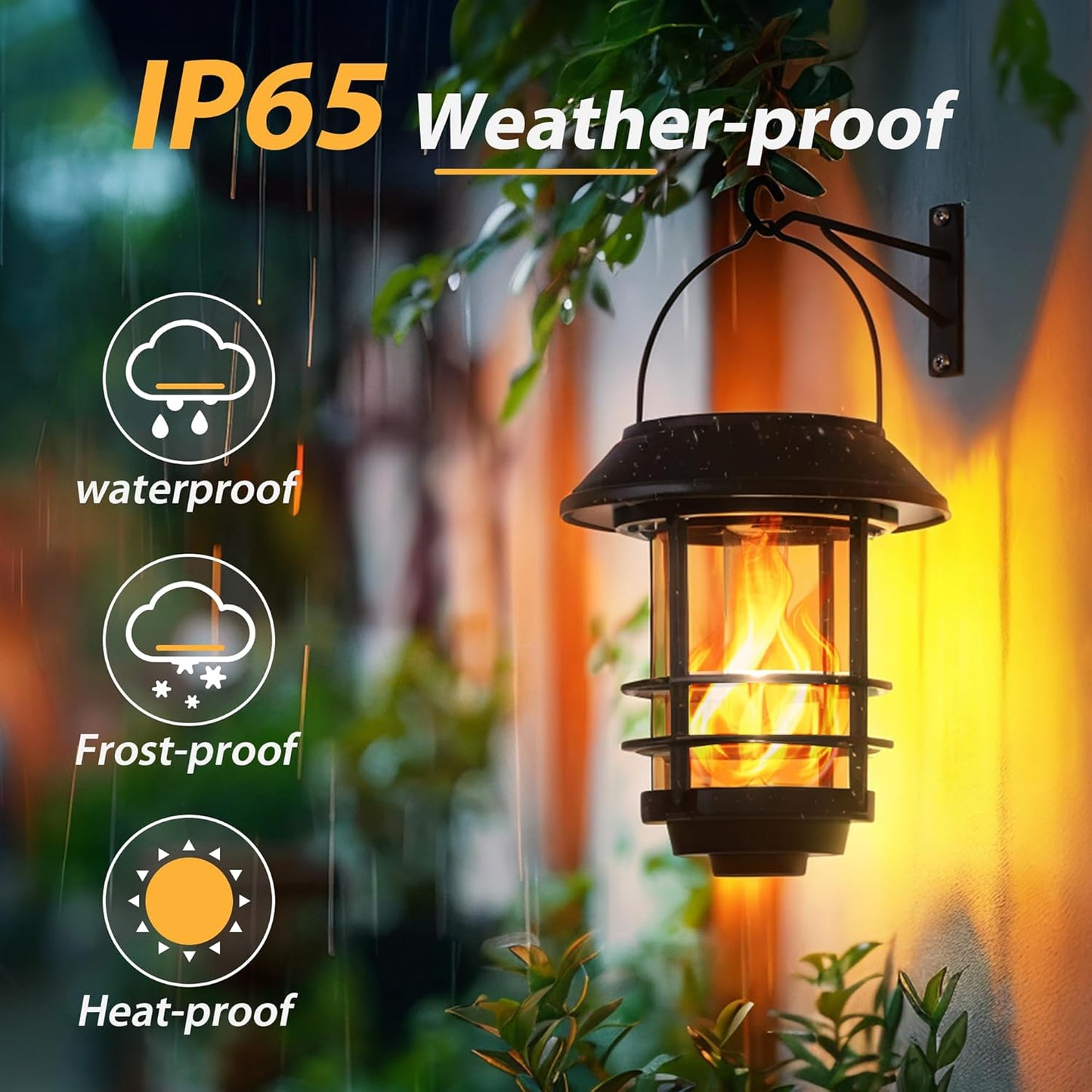 Otdair Solar Lanterns Outdoor Waterproof, 2 Pack Flickering Flames Wal