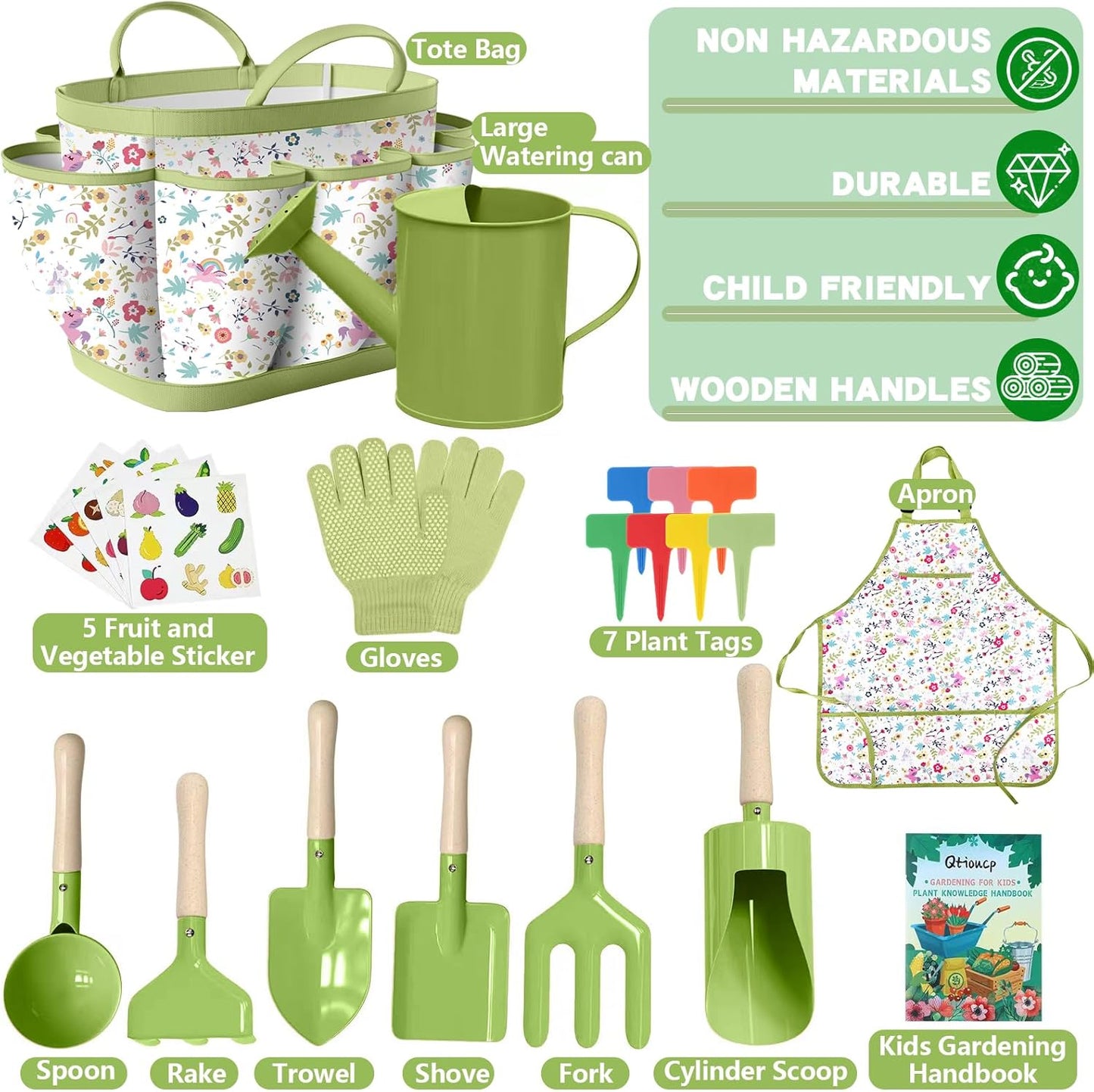 Kids Gardening Set 14Pcs Gardening Tools for Kids with Tote Bag,Wateri