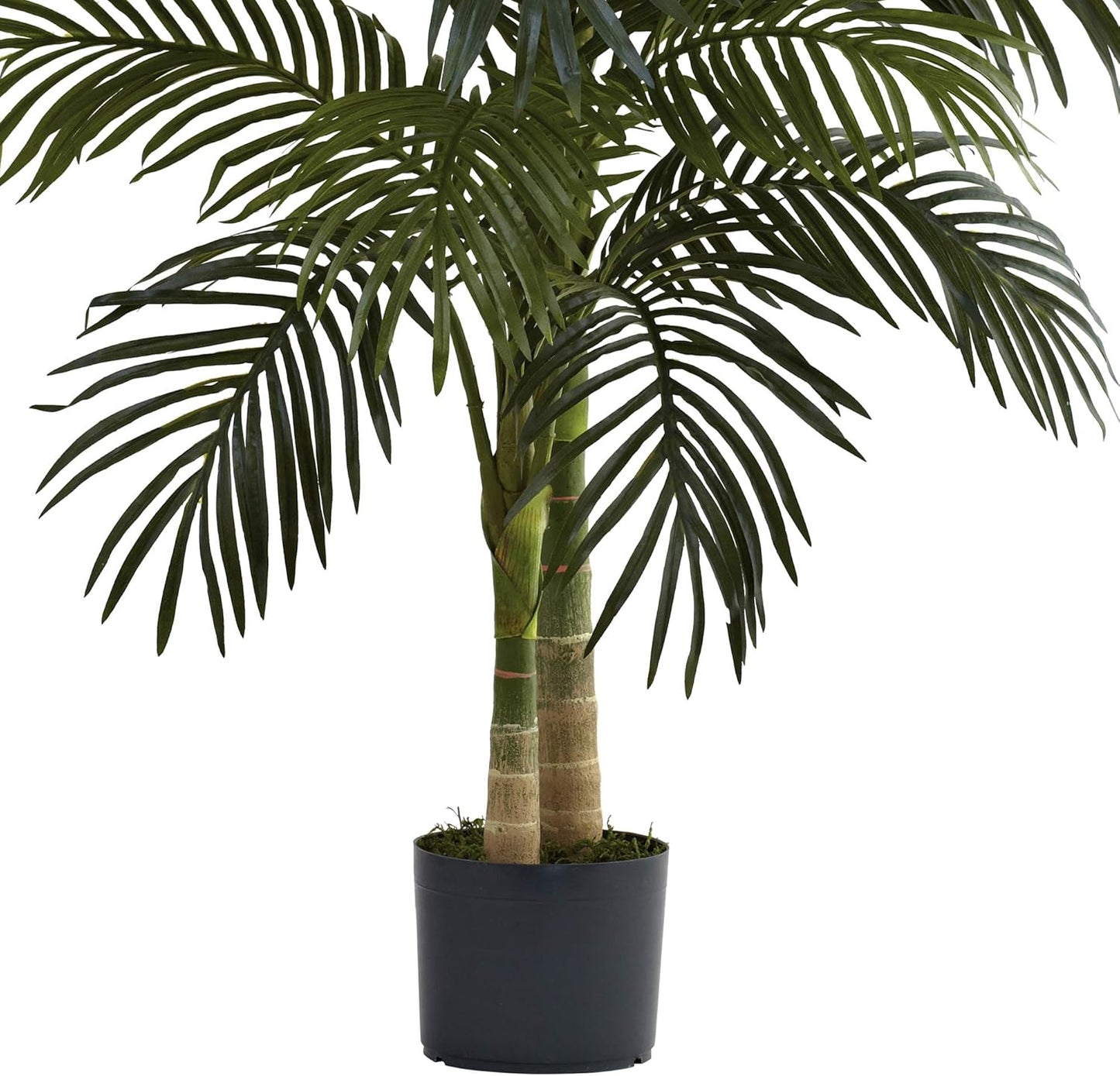 Nearly Natural 4ft Golden Cane Palm, Double Stalk Artificial Tree With Lush Realistic Foliage Maintenance Free Indoor Faux Palm Plant For Living Room, Easy Setup, Perfect Tropical Decoration