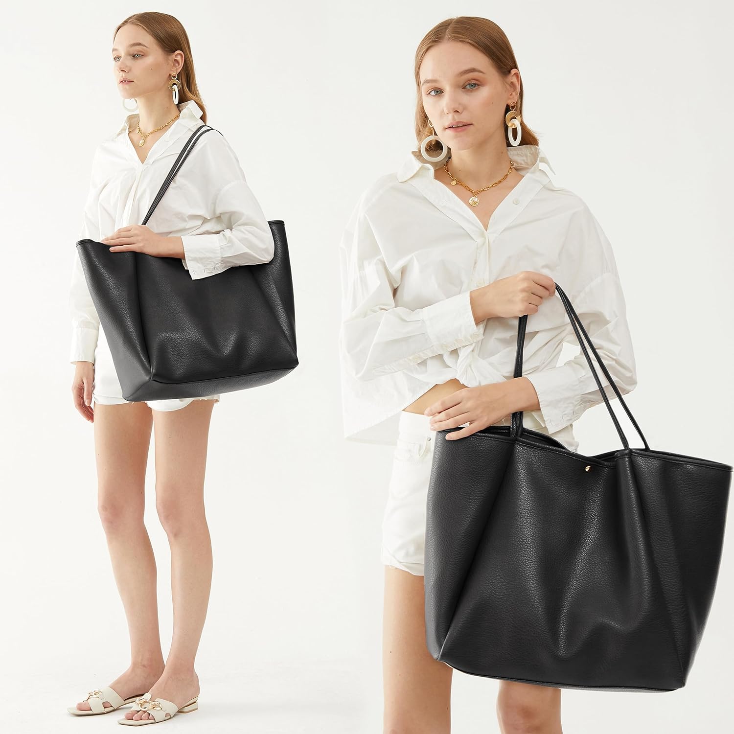 Oversize Pu Leather Tote Women Weekender Bag Shopper Handbag Travel Pu