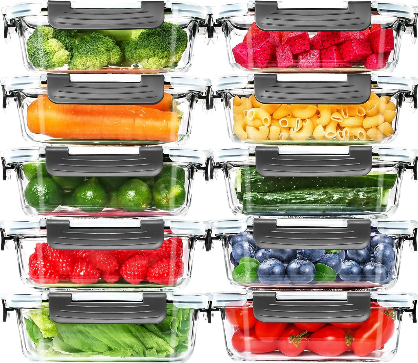 Skroam 10 Pack Glass Meal Prep Containers, 22 OZ Glass Airtight Food S