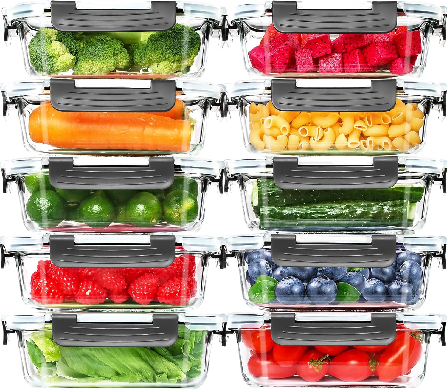 Skroam 10 Pack Glass Meal Prep Containers, 22 OZ Glass Airtight Food S