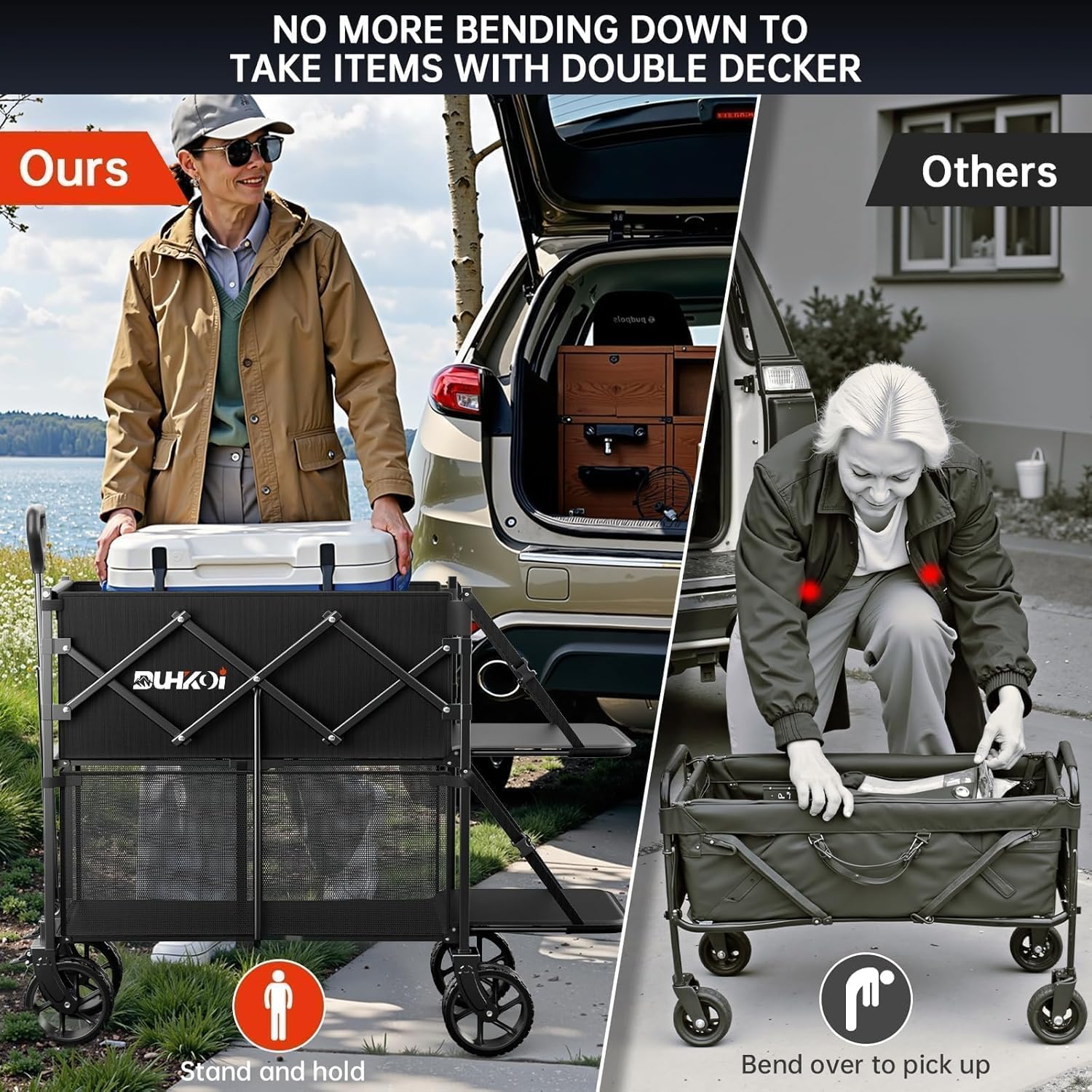 Double Decker Wagon 320L Large Capacity 400LBS Collapsible Sports Util