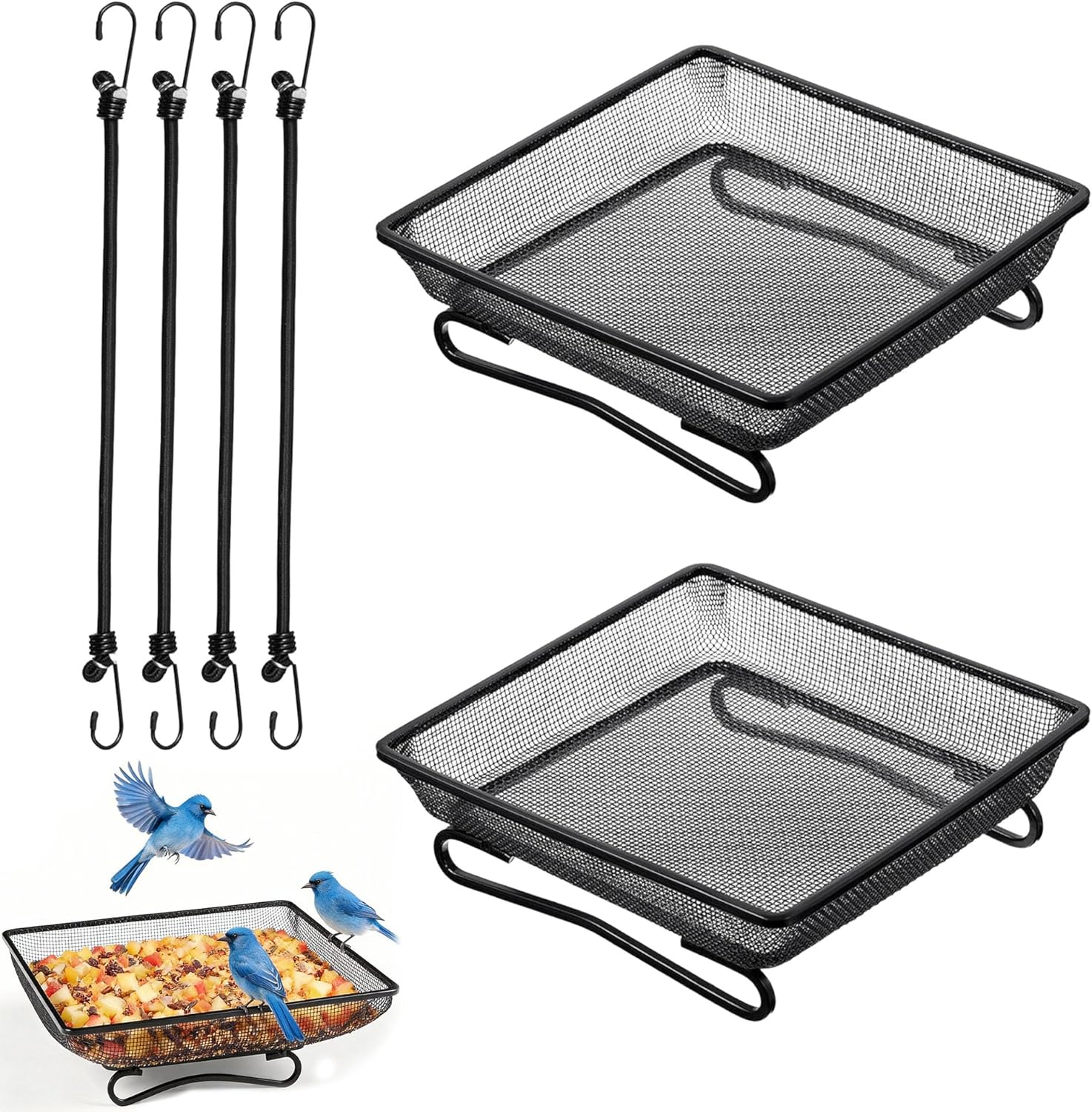 2 Pcs Deck Railing Bird Feeder Tray for Balcony 7 x 7 x 2 Inch Compact