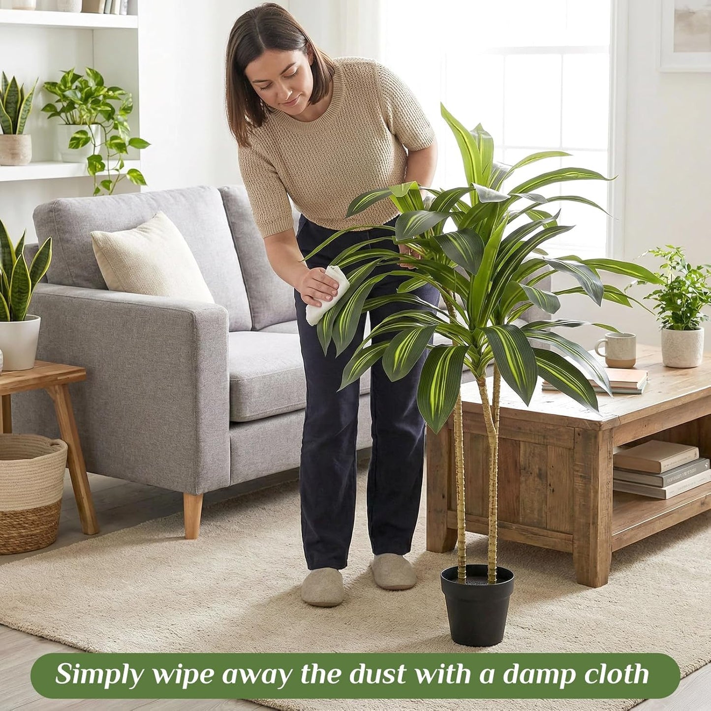 Giegxin 2 Pack Artificial Dracaena Plant Indoor, 4ft Dracaena Silk Plant with Planter, Artificial Fake Floor Tree Pot, Real Touch Faux Tropical Yucca Trees for Home Office Living Room Decor
