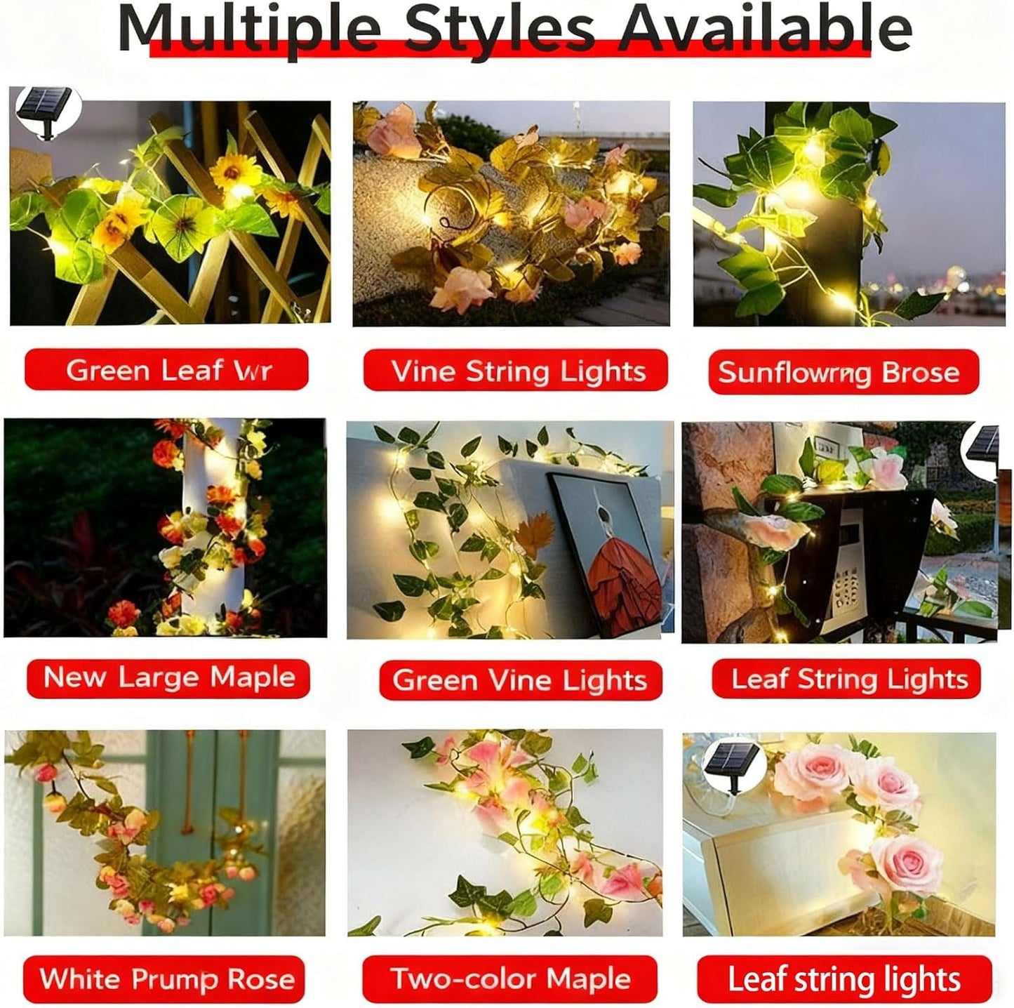 Christmas Lights Outdoor, Solar Vine String Lights with 8 Modes, Waterproof 2-10M Fairy Lights for Garden, Xmas Tree, Holiday & Wedding Decor(10m/32.8ft,Sol Pwr,5)