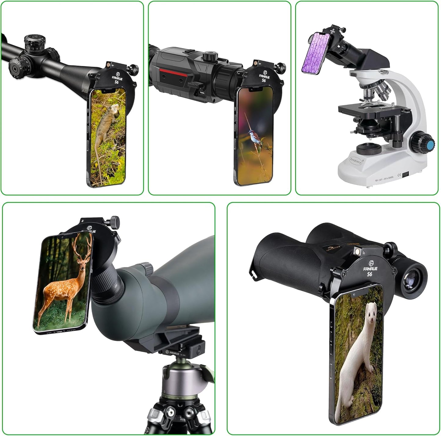 FANAUE Telescope Phone Adapter, Spotting Scope Smartphone Phone Mount for Binoculars Monocular Microscope, Magnetic Cell Phone Digiscoping Holder for Camera Photography