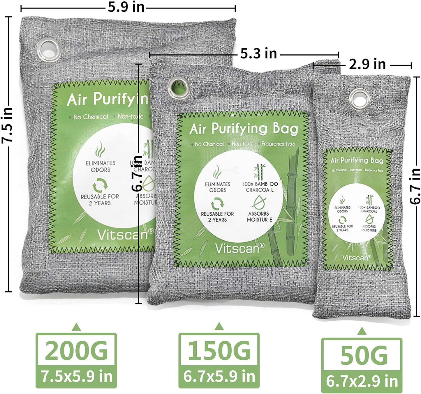12 Pack Bamboo Air Purifying Bag, Activated Charcoal Bags Odor Absorbe