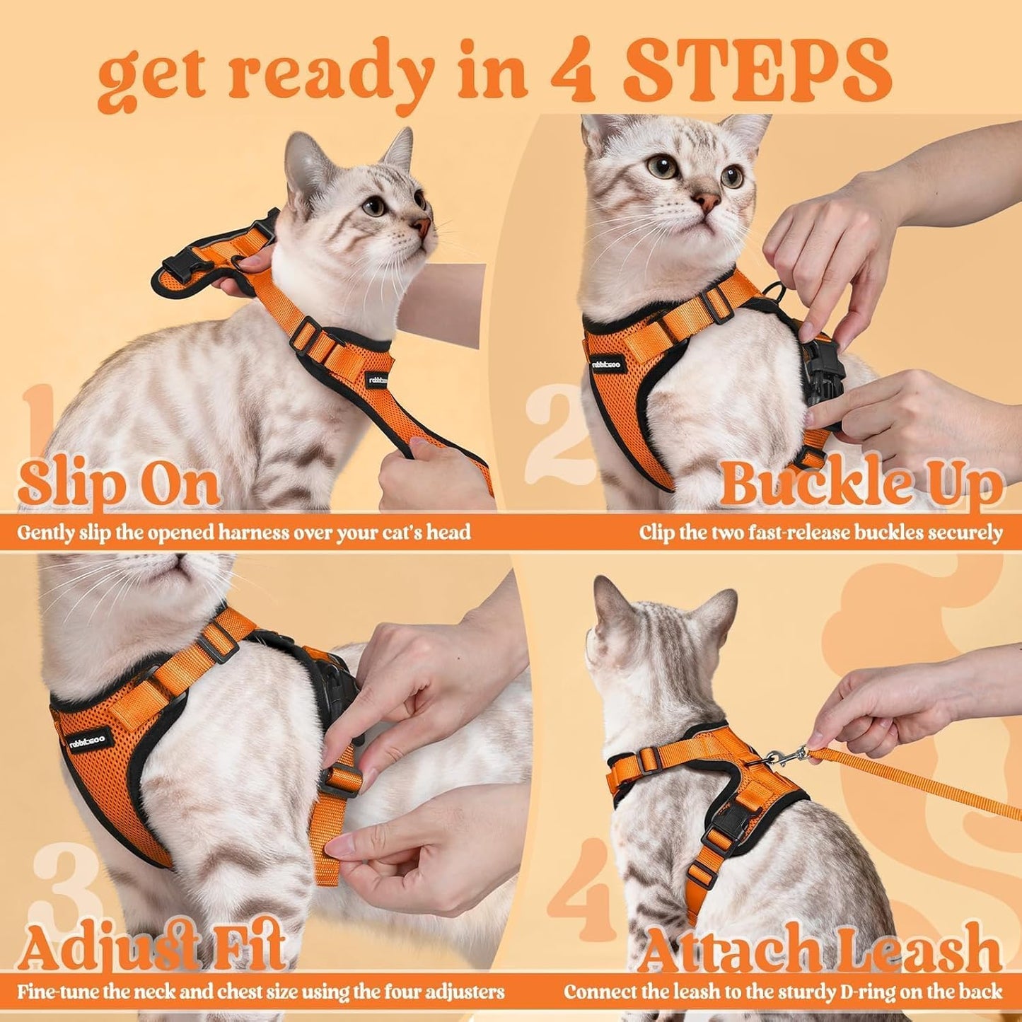 rabbitgoo Cat Harness and Leash for Walking, Escape Proof Soft Adjusta