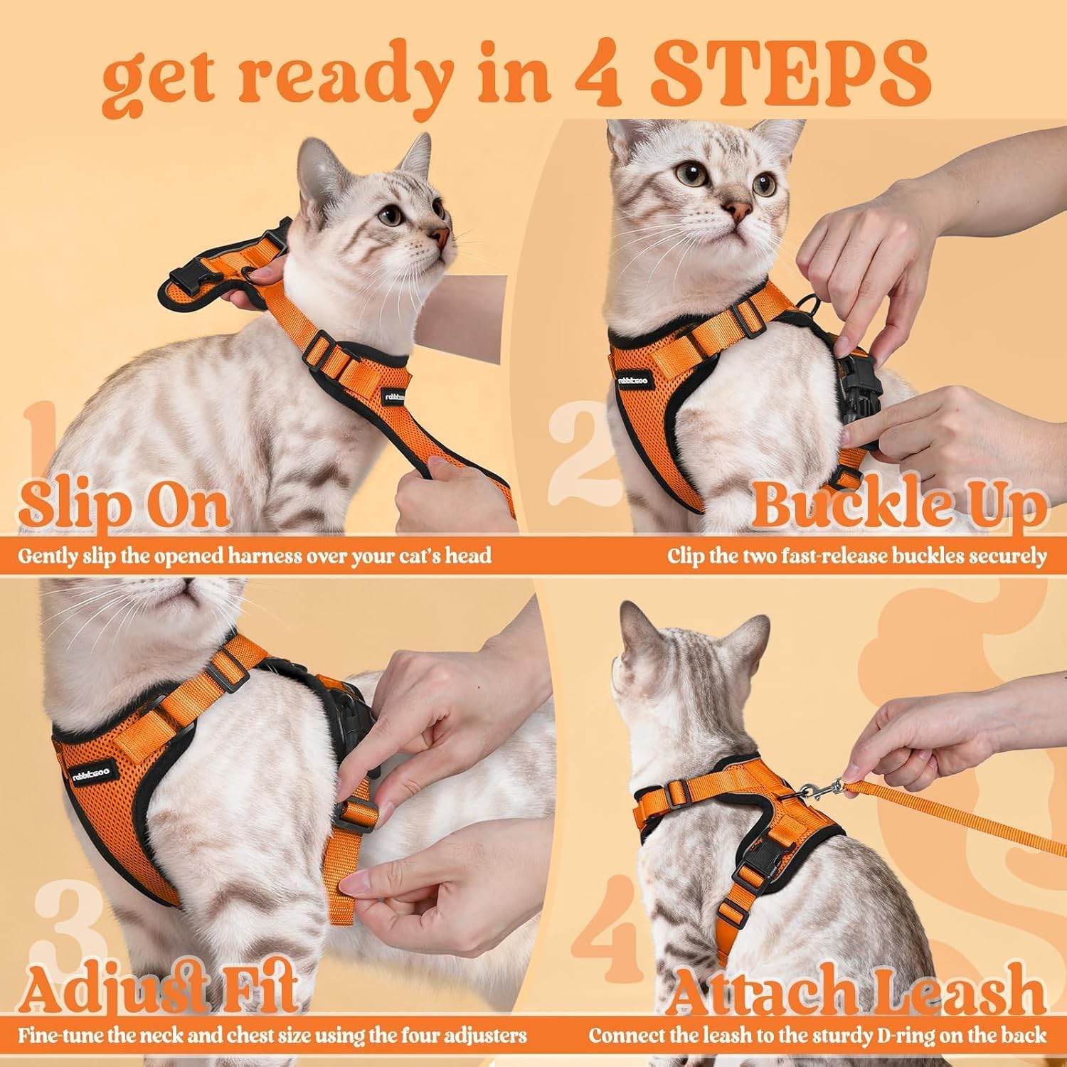 rabbitgoo Cat Harness and Leash for Walking, Escape Proof Soft Adjusta
