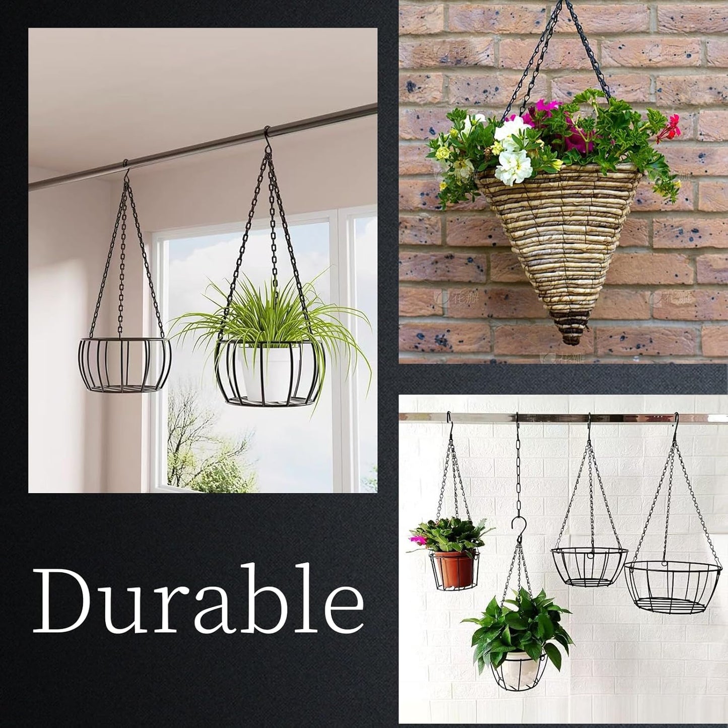 28 inch Hooked Hanging Chain, Used for Bird feeders, Bird Baths, hydroponic Plants, Lanterns, Wind Chimes, Flower Baskets, billboards, and Decorative Purposes, 6 Pieces in Black