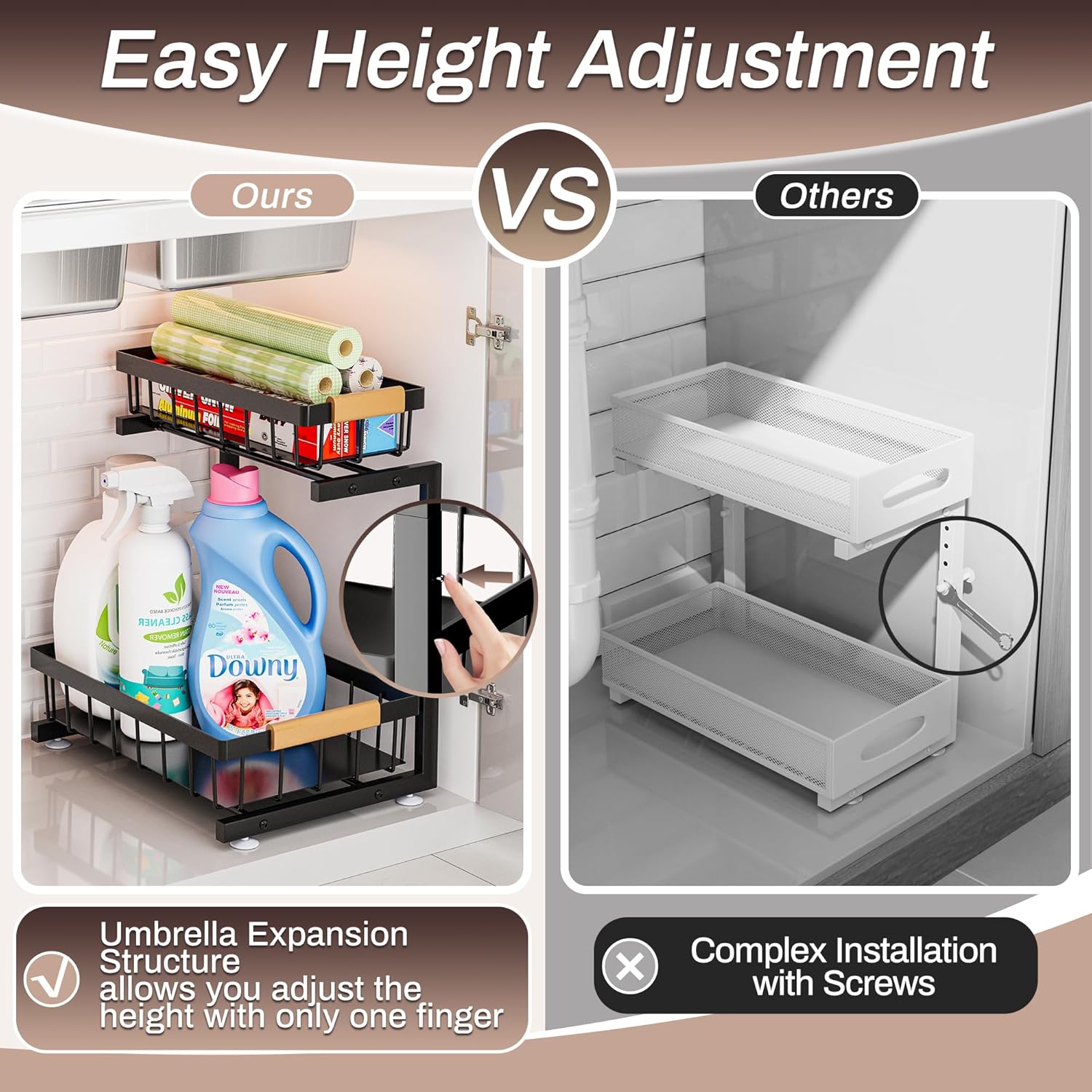 ADBIU Under Sink Organizer 2 Pack, 2 Tier Pull Out Cabinet Organizer w