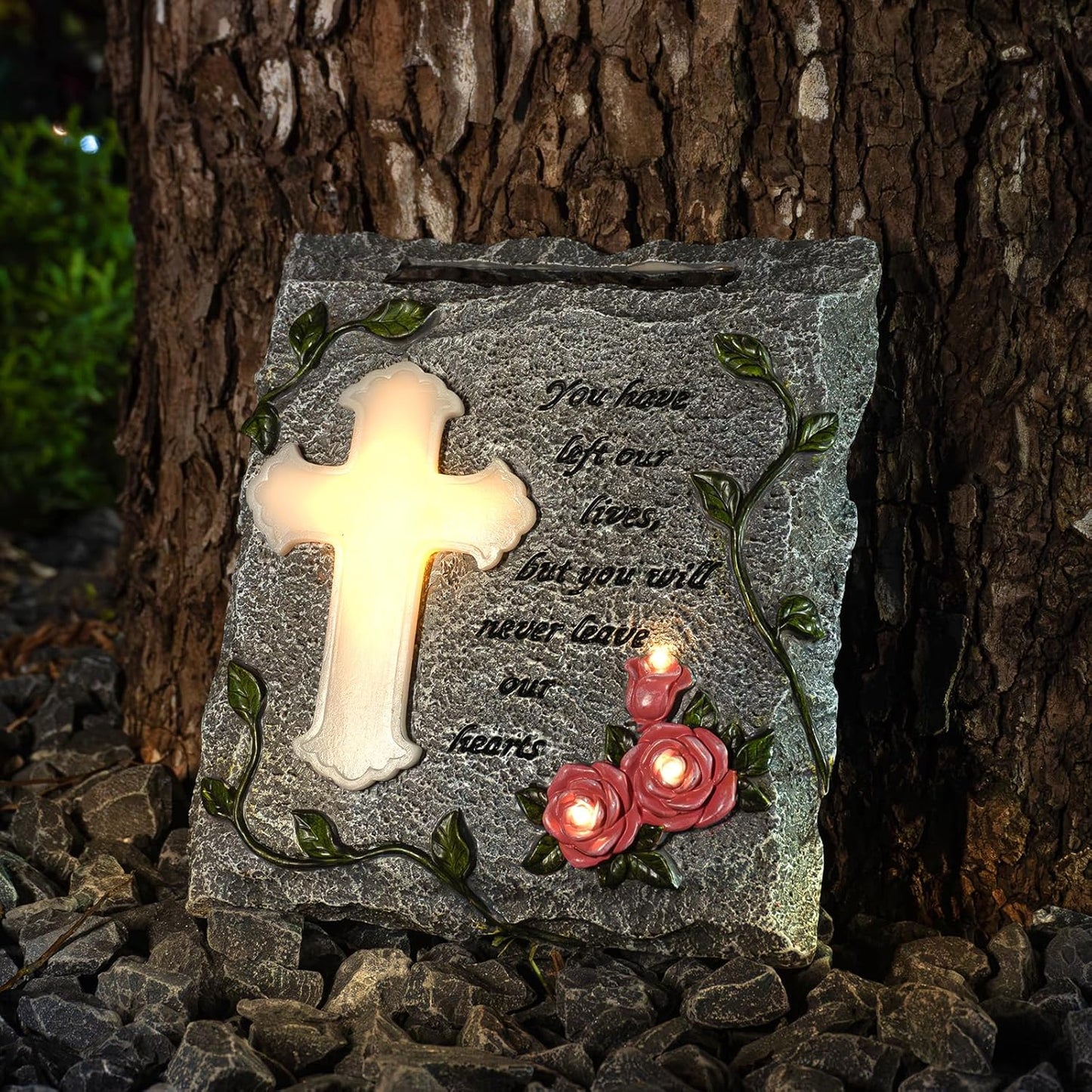 MXwcy Cross Solar Lights Outdoor Garden Memorial Stepping Stone, IP65 Waterproof is Used for Walls or Lawns, A Touching Memorial Gift & Condolence Gifts Grave Decorations for Cemetery