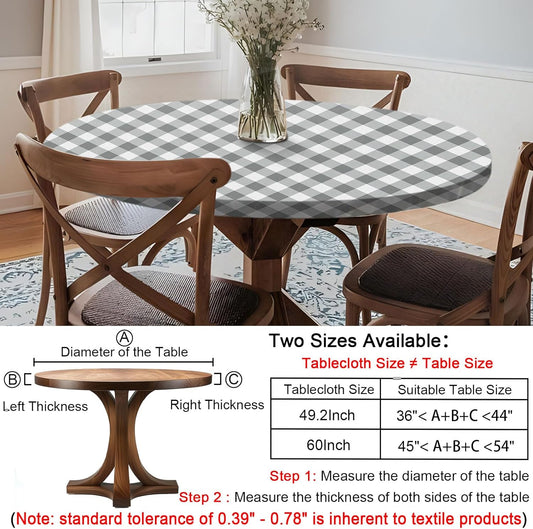 Fitted Round Tablecloth Wipe Clean Table Cloth Vinyl Inside Outside Circle Cover for 36-44" Tables Dining Kitchen Family Festival Items Gifts Summer Fall Patio Picnic Camp Garden Essential