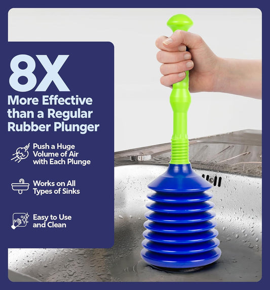 Luigi's Sink Plunger Kitchen - Sink Plunger Bathroom - Drain Bathtub or Shower - Small and Powerful Clog Remover - Commercial Style "Plumbers Plungers" with Large Bellows - Blue - Small