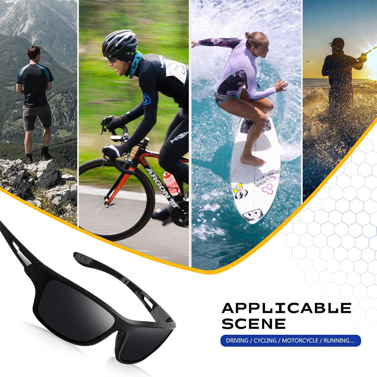 suoso Polarized Sports Sunglasses for Men: UV400 Protection Glasses Wr