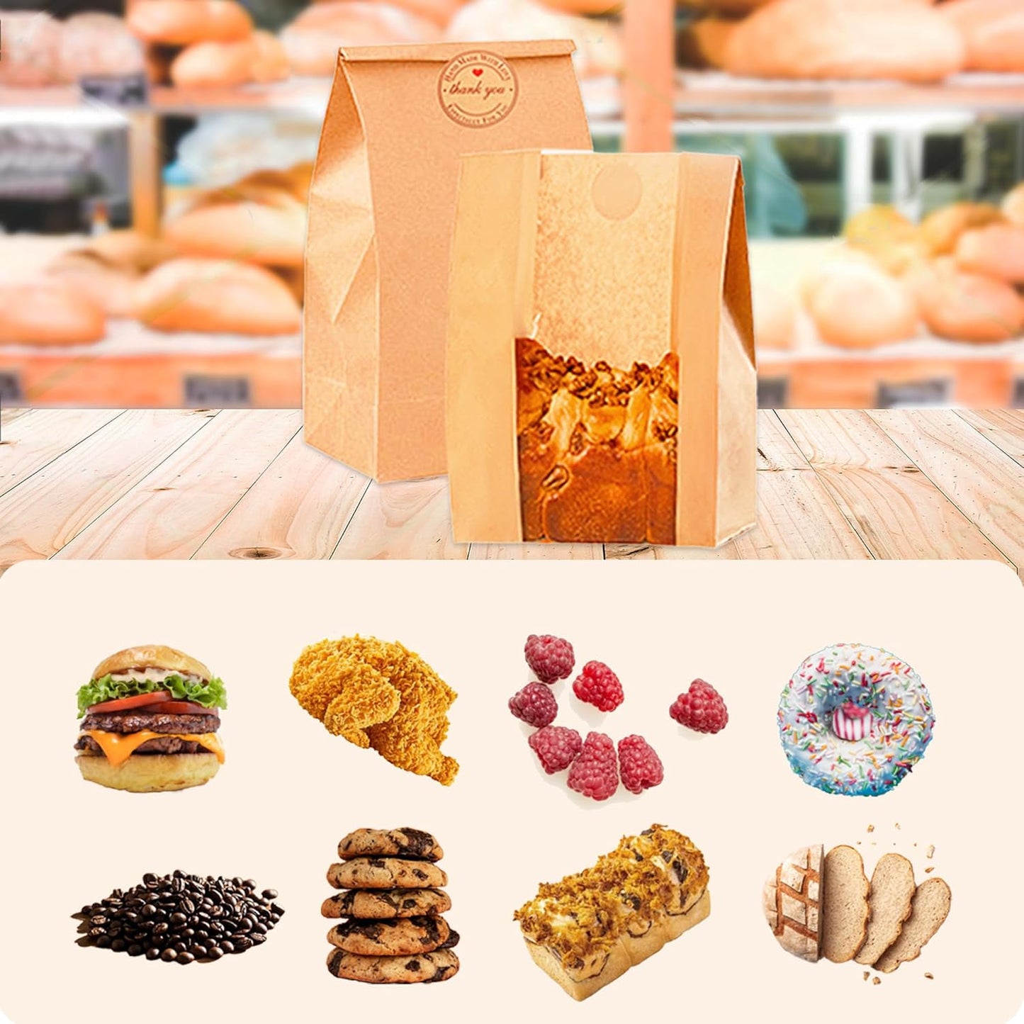 60pcs Paper Bread Bags for Homemade Bread, Sourdough Bags with Window, 13.7 x 8.3 x 3.5 Inch Large Brown Kraft Bakery Bag for Storing Loaves & Snacks, Includes 70 Sealing Stickers