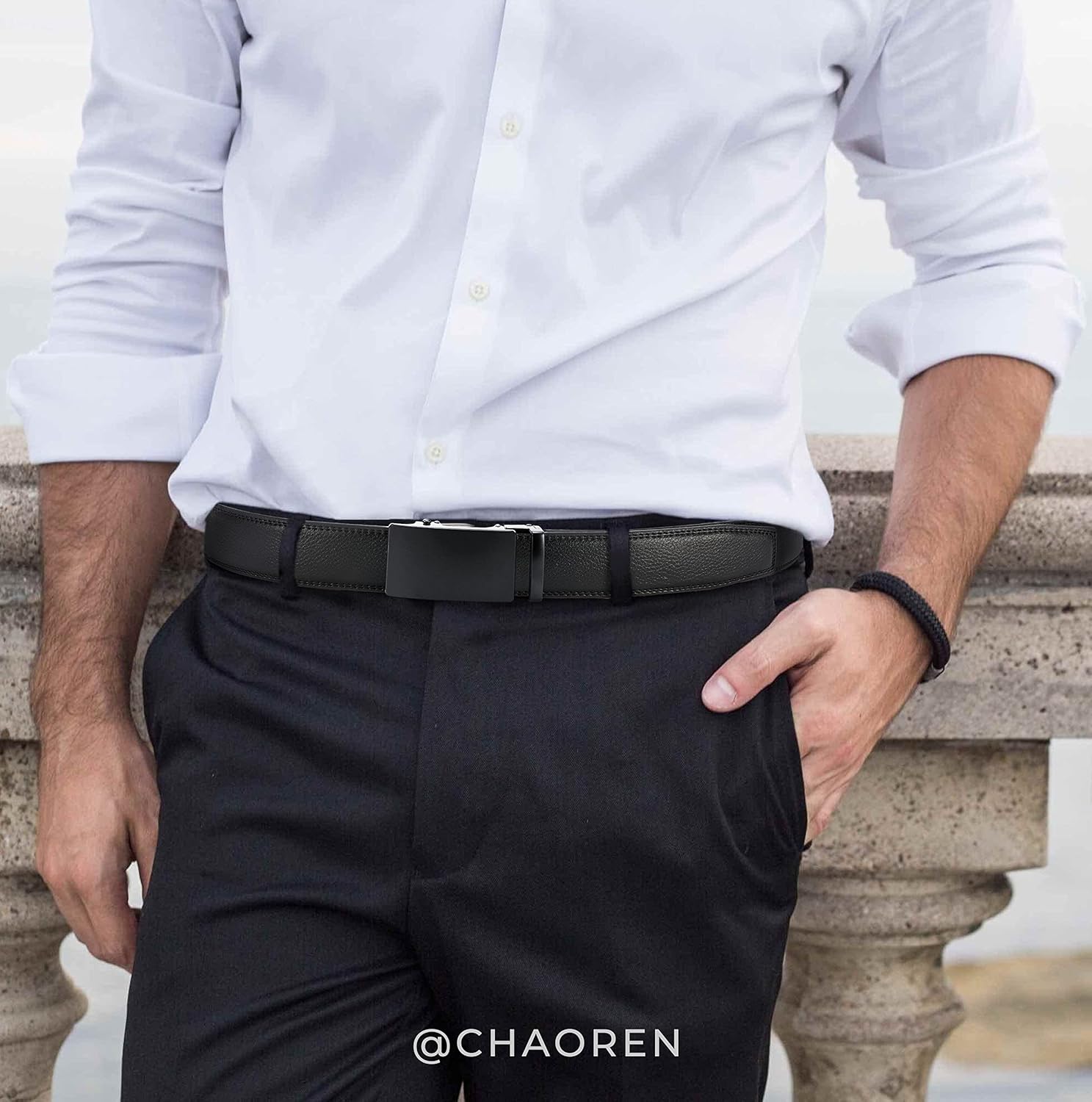 CHAOREN Mens Belt - Mens Ratchet Belt Leather 1 3/8" for Dress Pant - 